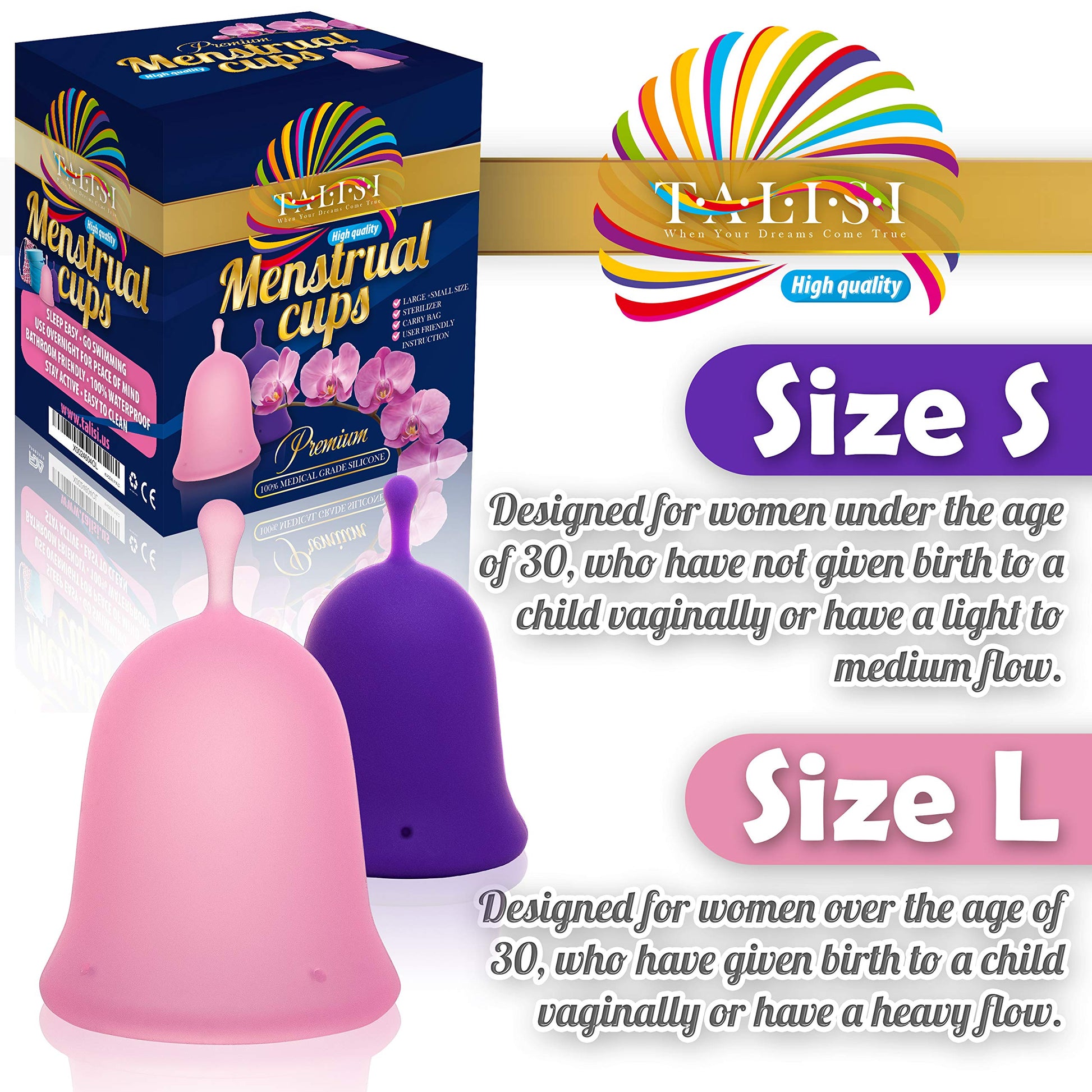 Talisi Menstrual Cups Set of 2 with Collapsible Silicone Sterilizer - Soft & Flexible Sensitive Feminine TALISI WHEN YOUR DREAMS COME TRUE buy supplements canada