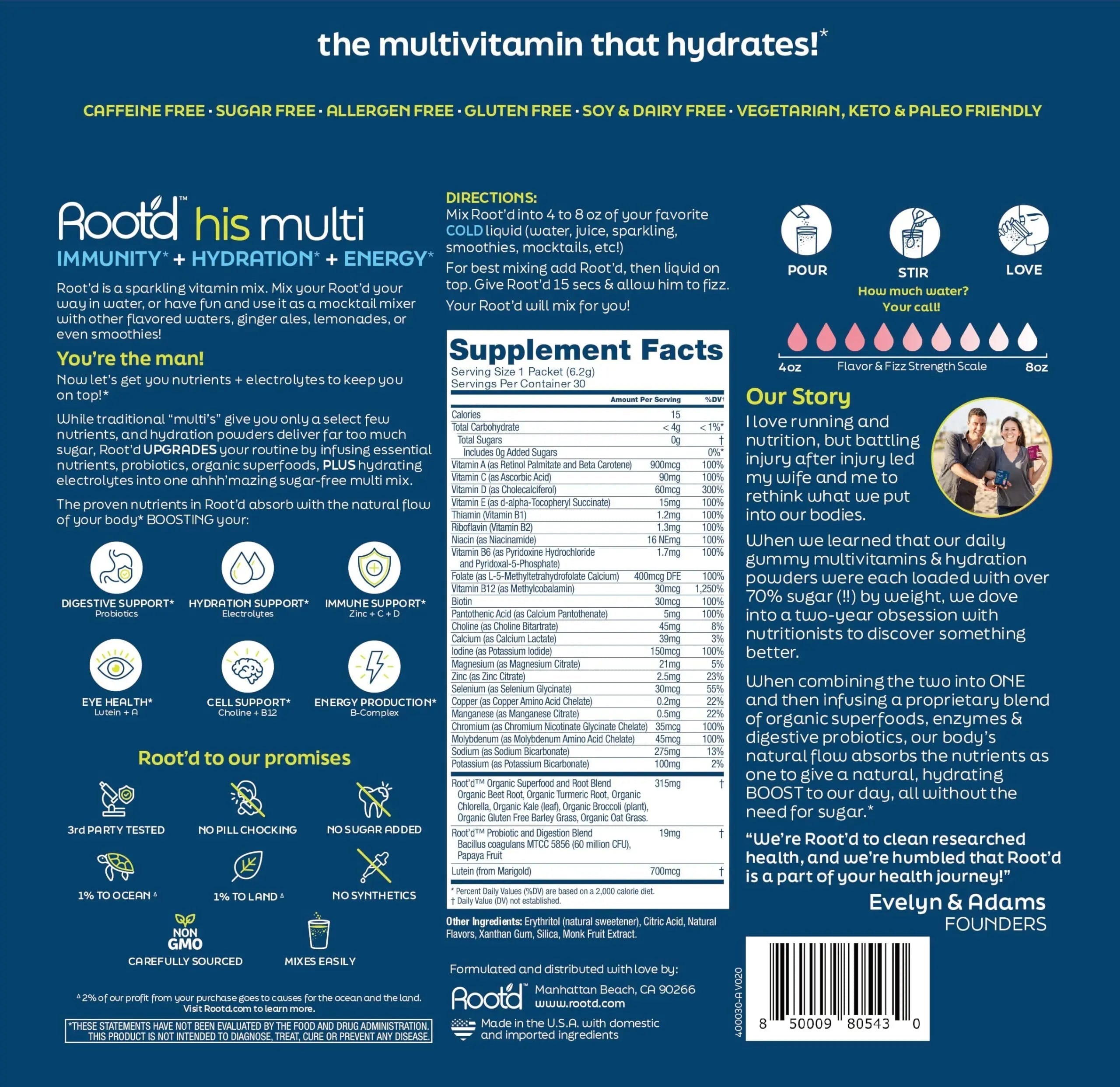 Root'd Multivitamin Powder for Men - 24 Vitamins & Minerals with 3X Electrolytes, 9 Organic Superfoods, Probiotics & Enzymes Root'd buy supplements canada