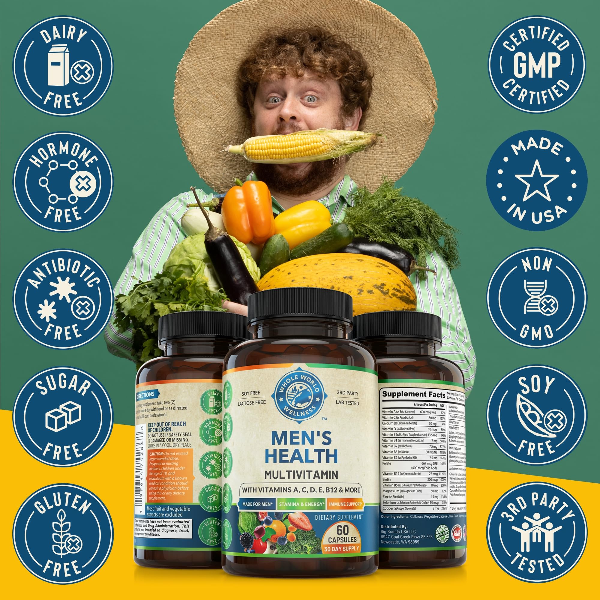 Whole World Wellness Mens Daily Multivitamin Multimineral Supplement for Energy, Focus, Stamina & Performance. Made for Men with 30+ Nutrients, Fruit & Energy Blend. Mens Vitamins, Made in The USA. WHOLE WORLD WELLNESS buy supplements canada