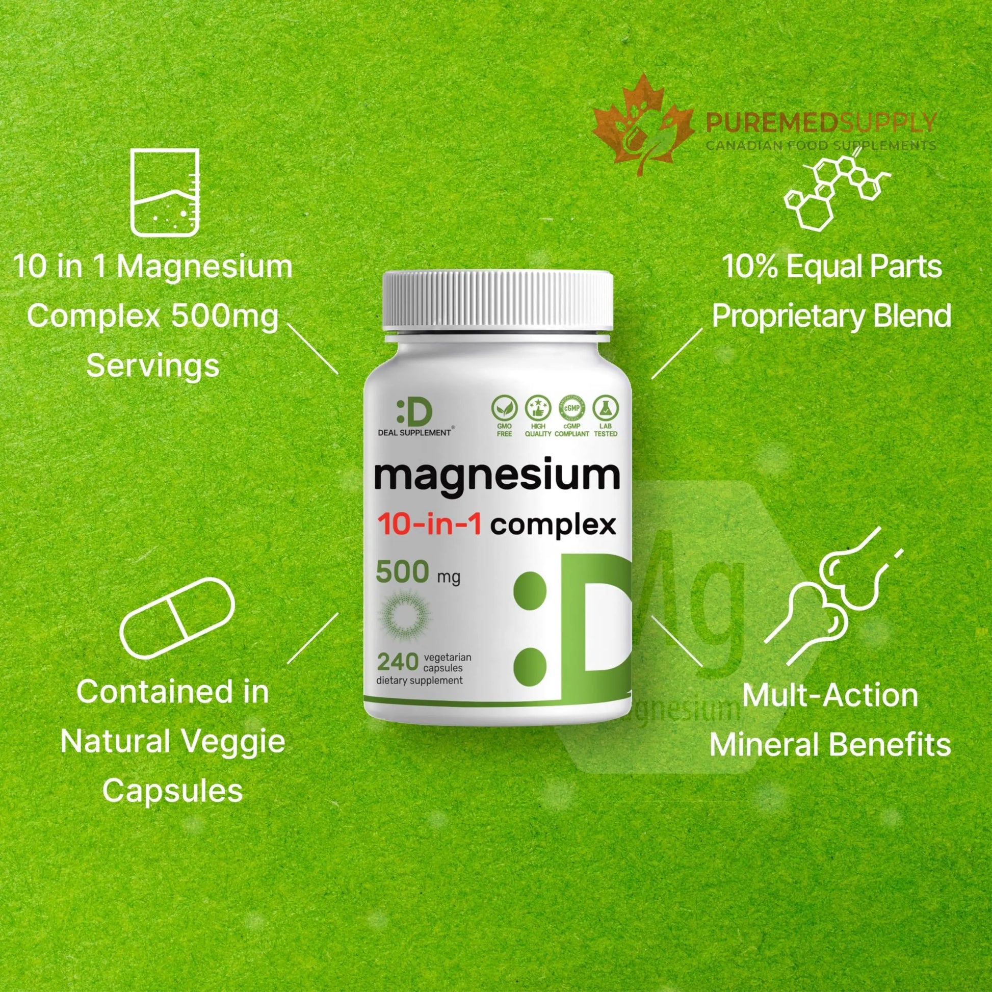 Magnesium Complex 500mg, 240 Veggie Capsules – 10-in-1 Glycinate, Citrate, Malate, Oxide, & More – 100% Chelated for Easy Absorption – Essential Mineral Supplement – Non-GMO DEAL SUPPLEMENT buy supplements canada