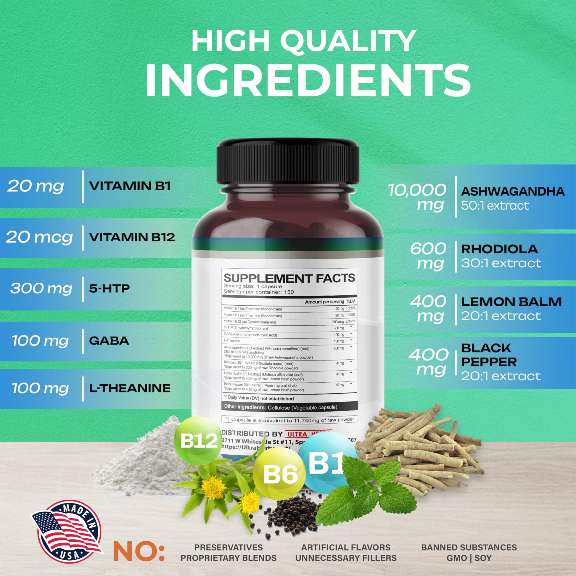 5-HTP Supplement 11,740mg 10 in 1 with GABA, L-Theanine, Ashwagandha, Rhodiola ULTRA HERBS buy supplements canada