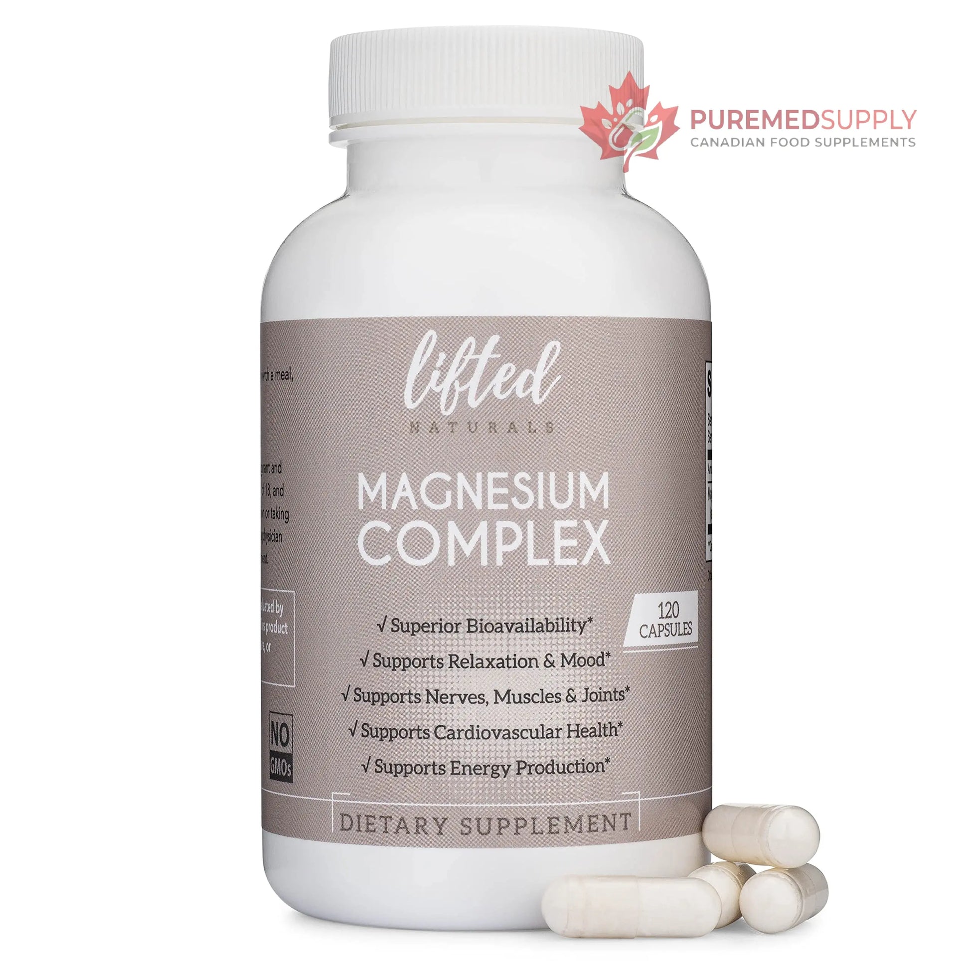 Magnesium Complex - Lifted Naturals Magnesium Supplement w/Bisglycinate, Malate, Taurate - 120 Capsules - Bioavailable Magnesium Formula for Mood, Sleep, Energy Support* Lifted Naturals buy supplements canada