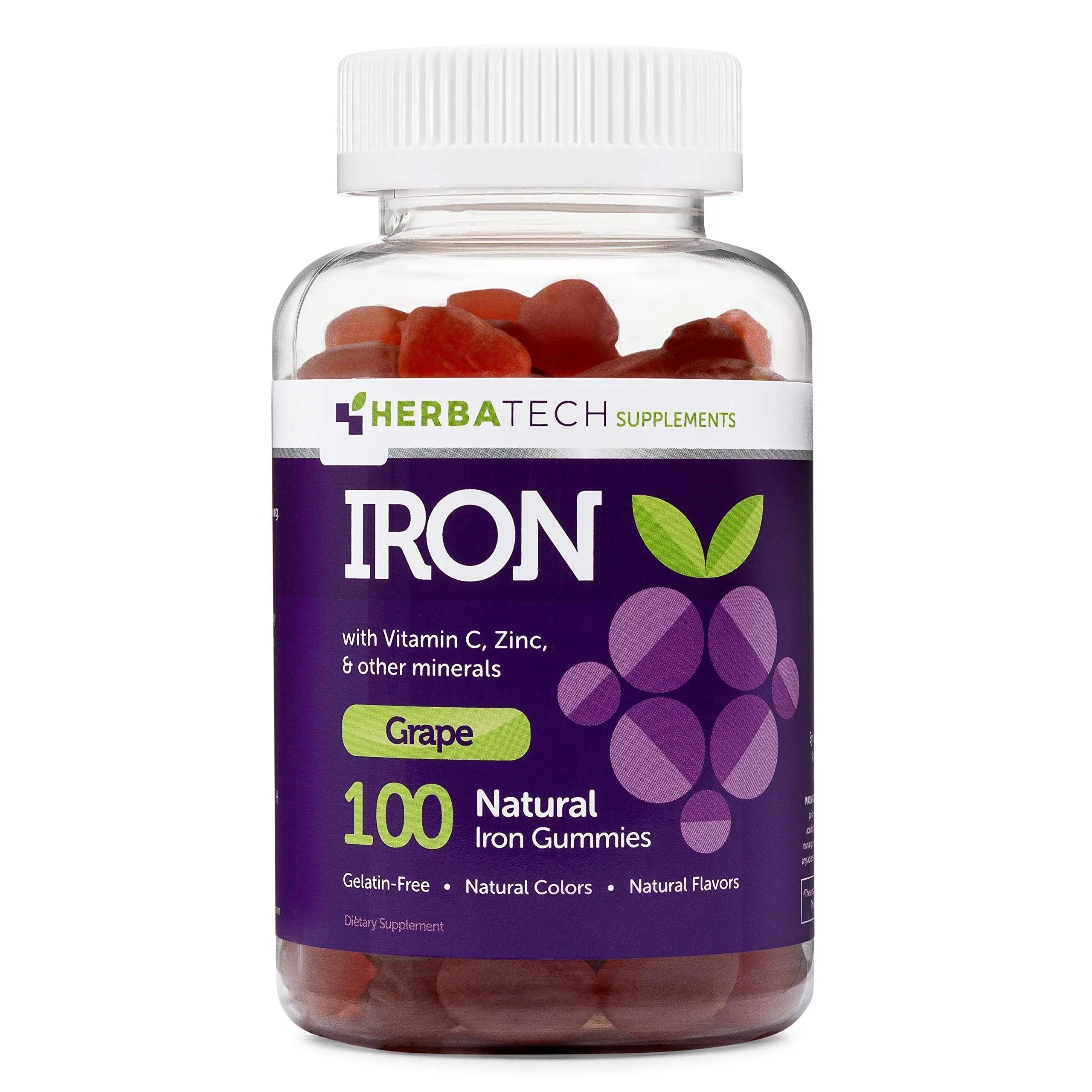 Iron Gummies for Adults and Kids, Chewable Multivitamin Supplement with Iron, Vitamin C, A, B, Zinc, Folic Acid, and Biotin (Grape Flavored) Vegan Safe Herbatech Supplements buy supplements canada