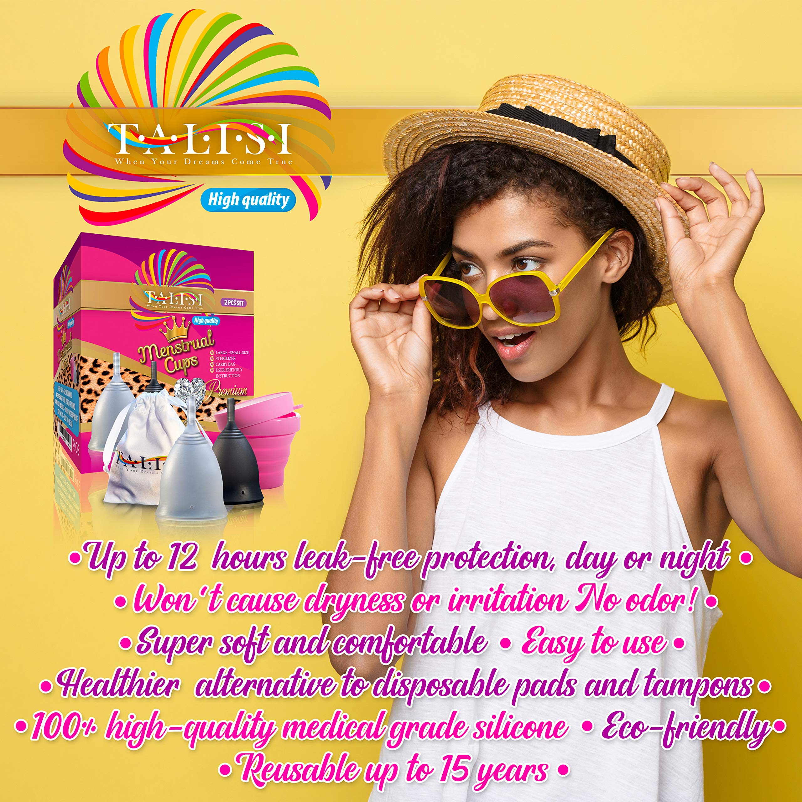 Talisi Soft Menstrual Cups Set of 2 - Reusable Period Cup for Women with Collapsible Case Holder Sterilizer TALISI WHEN YOUR DREAMS COME TRUE buy supplements canada