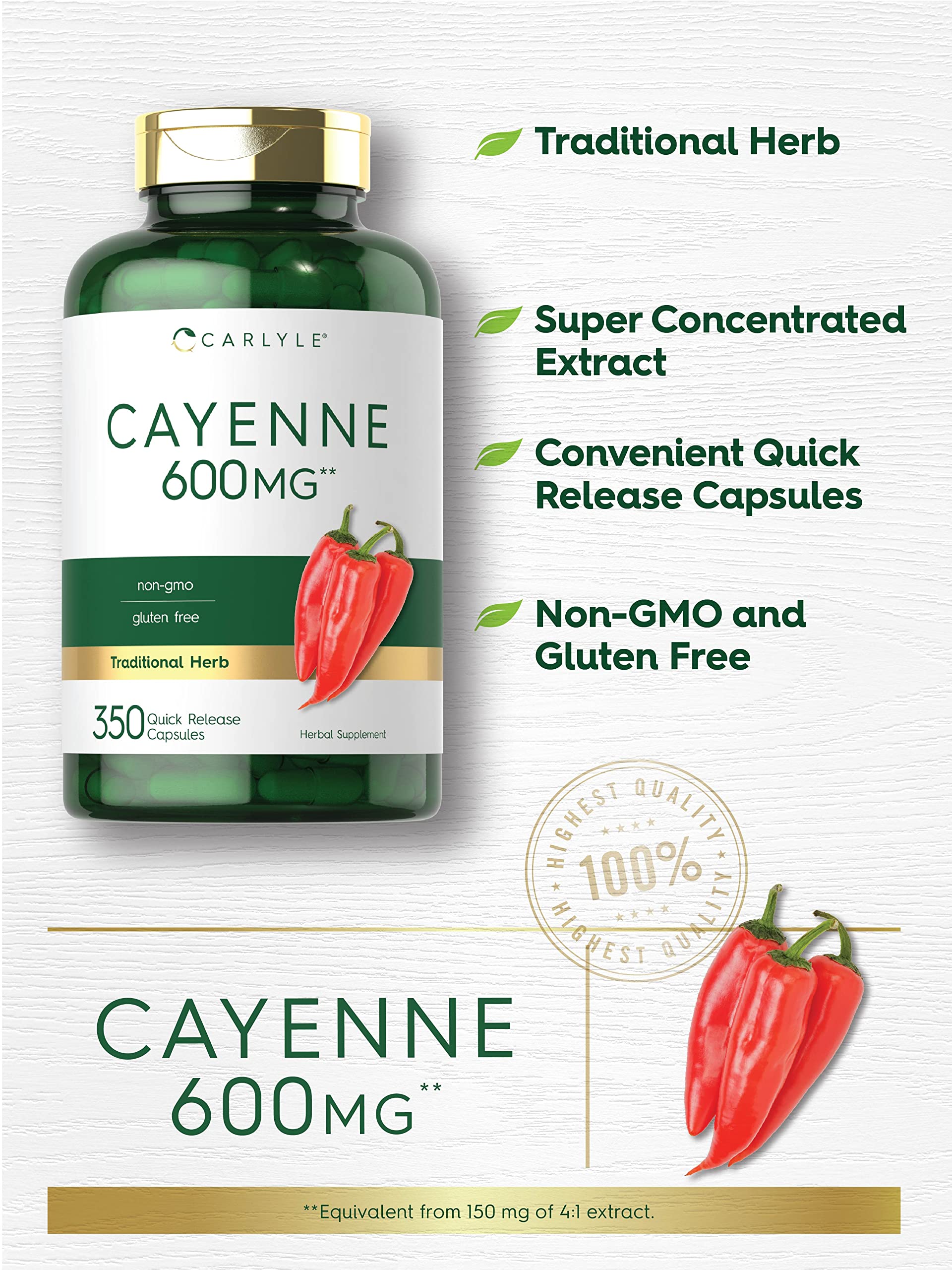 Carlyle Cayenne Pepper Capsules 600mg | 350 Pills | Non-GMO, Gluten Free Supplement Carlyle buy supplements canada
