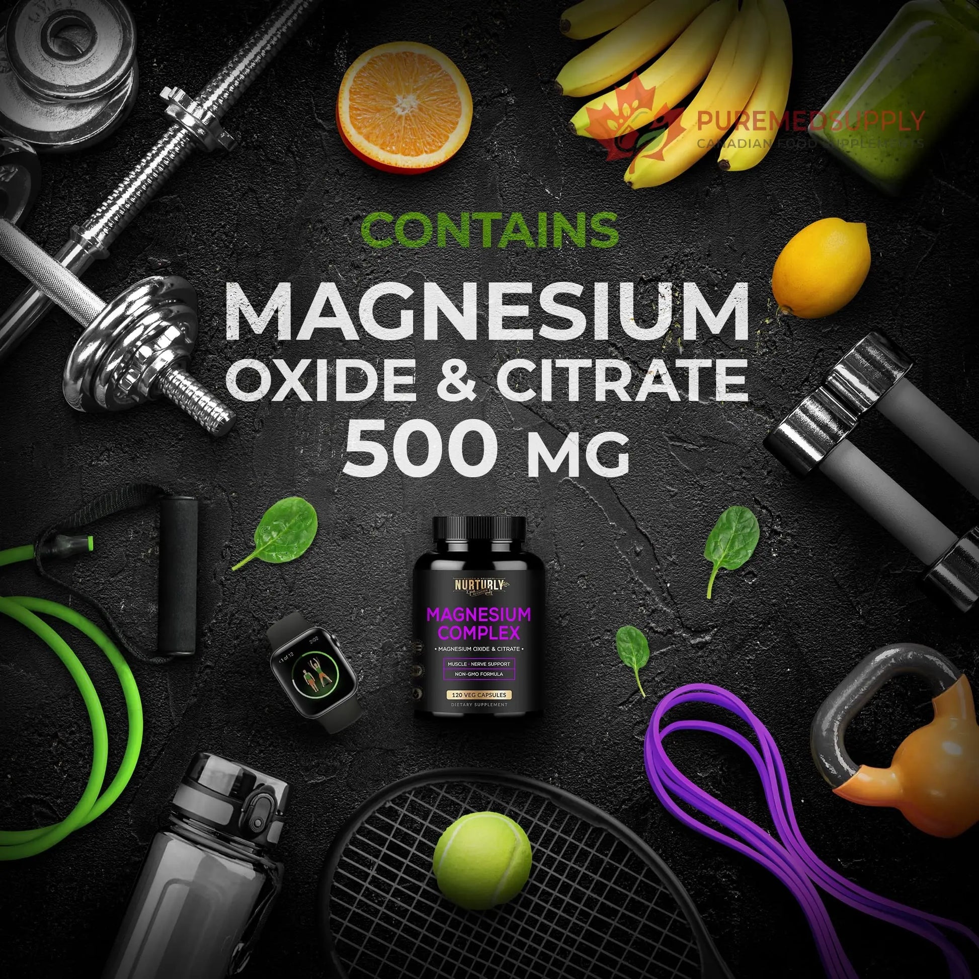 Magnesium Citrate & Oxide 500mg Complex Supplement - High Absorption Maximum Strength - Helps Support Bone Density and Strength, Muscles, Energy and Sleep - 120 Vegan Capsules NURTURLY buy supplements canada