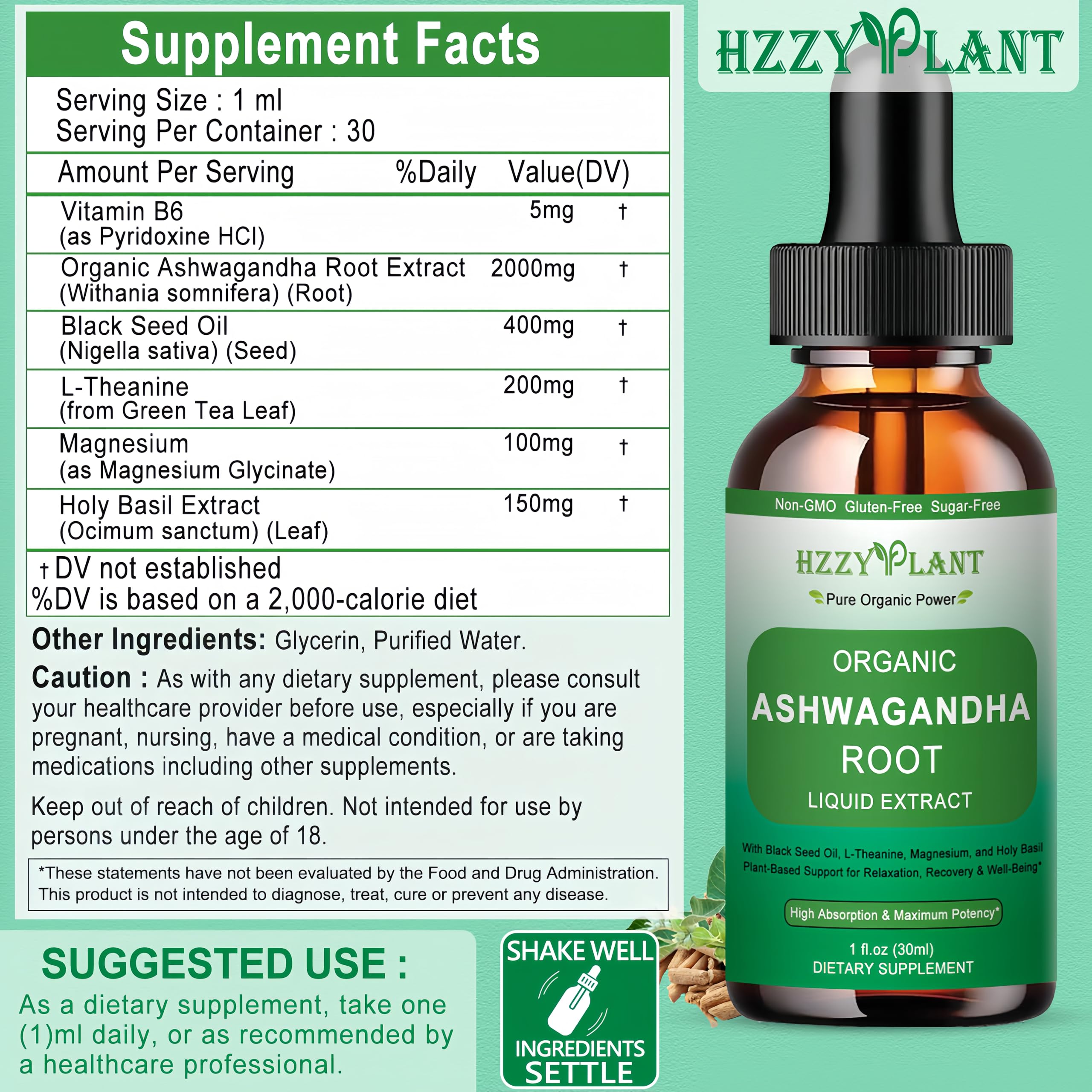 Organic Ashwagandha Drops,High Absorption Ashwagandha Extract Tincture for Stress Relief,Relaxation,Cortisol Support,Ashwagandha for Women & Men with Magnesium,L Theanine,Black Seed Oil,Vegan,Non-GMO HZZYPLANT buy supplements canada