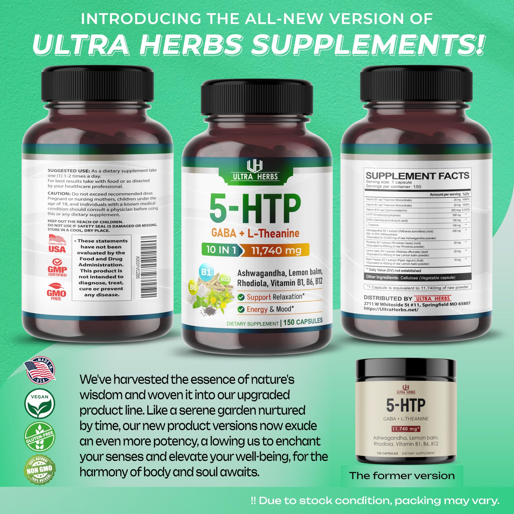 5-HTP Supplement 11,740mg 10 in 1 with GABA, L-Theanine, Ashwagandha, Rhodiola ULTRA HERBS buy supplements canada