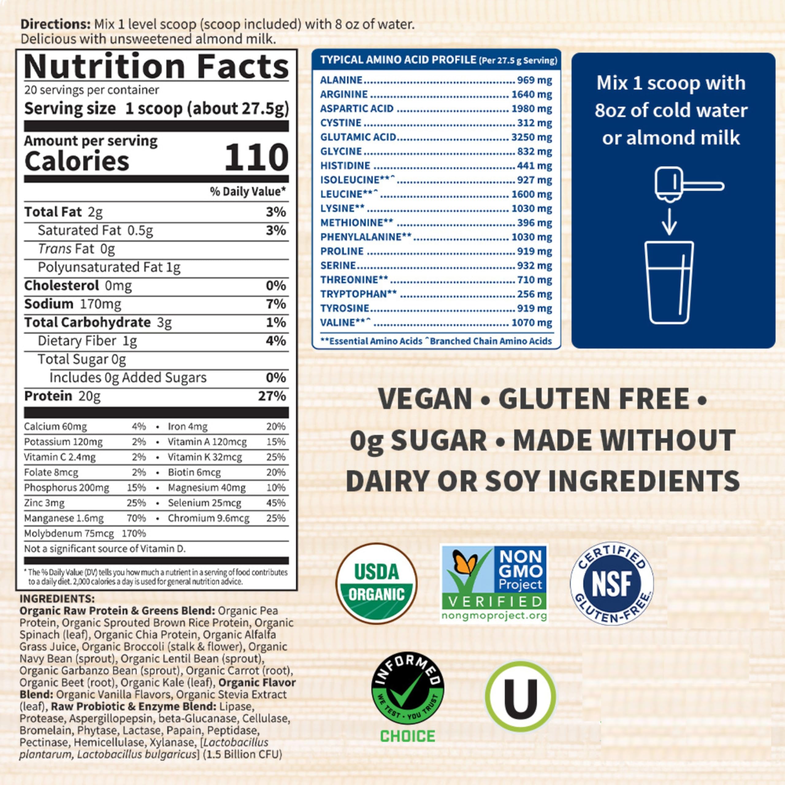 Garden of Life Raw Protein & Greens Vanilla Protein Powder – 20g Plant Based Greens Powder, Probiotics & Enzymes, Post-Workout Recovery, Vegan, Gluten-Free, Non-GMO, 20 Servings Garden of Life buy supplements canada
