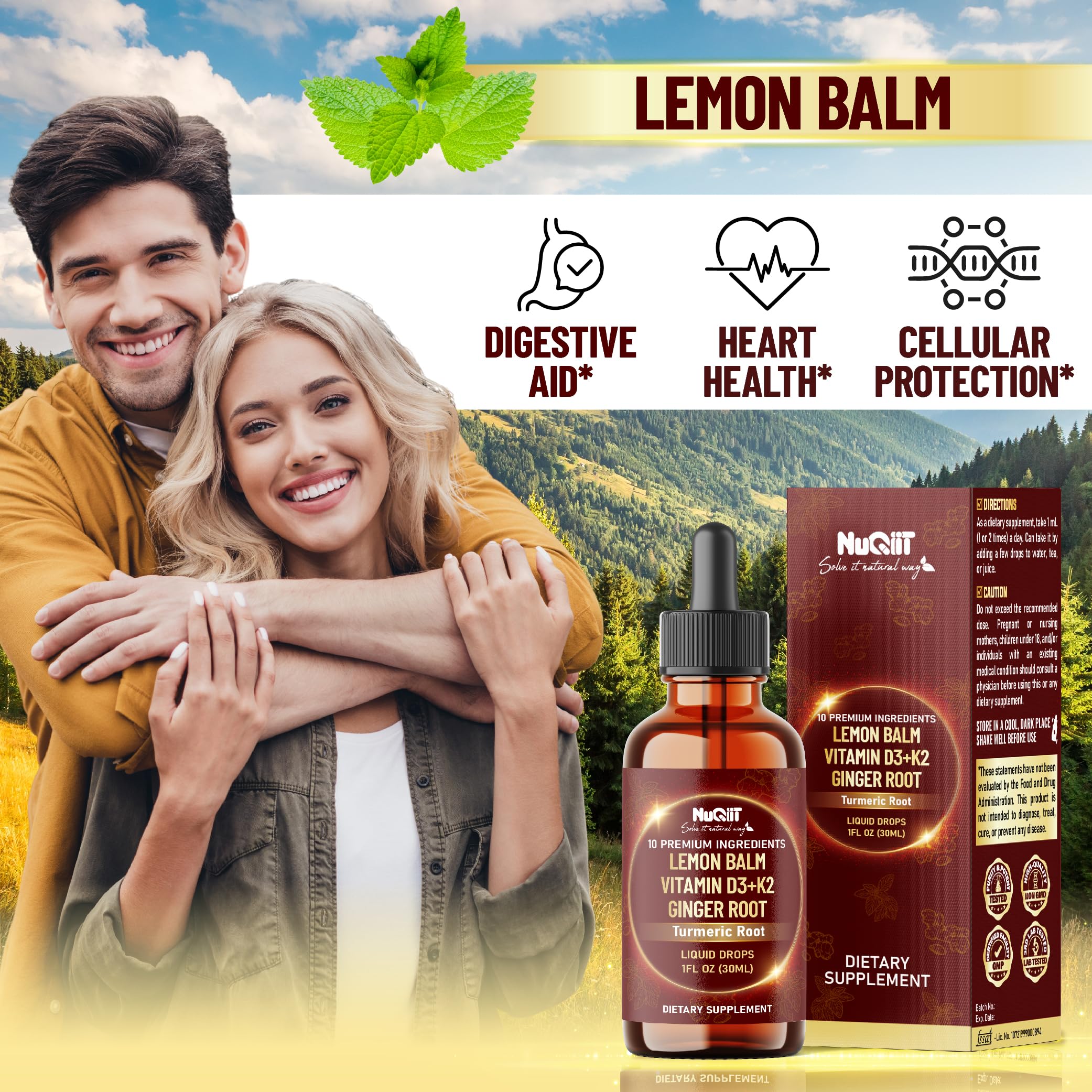 NUQIIT 10in1 Lemon Balm Tincture Blend Includes Vitamin D3, Vitamin K2, Lemon Balm, Ginger, Turmeric, Ceylon Cinnamon and More - 1 FL Oz - 60 Day Supply NUQIIT buy supplements canada