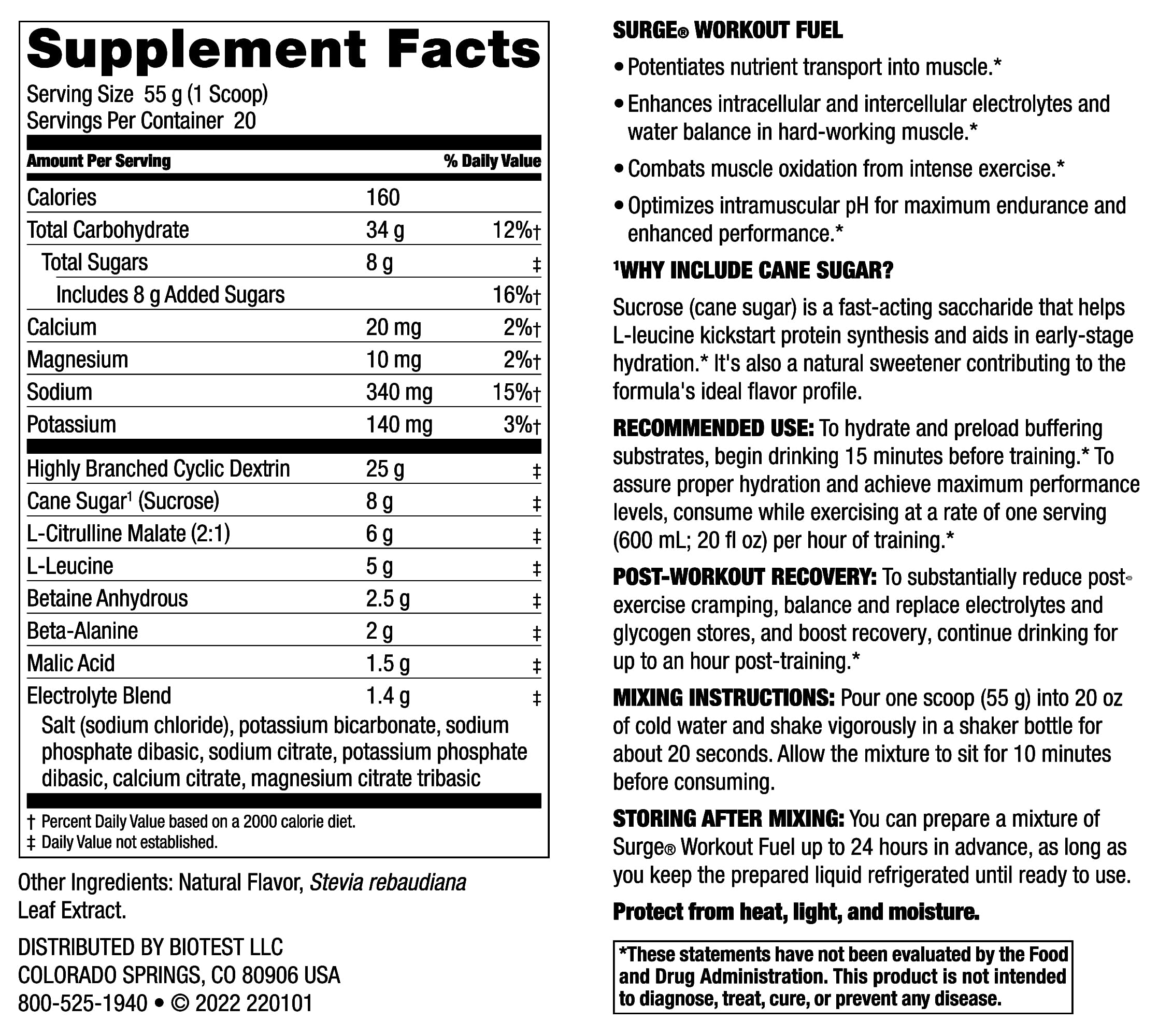 Biotest Surge Workout Nutrition - 25 g Highly Branched Cyclic Dextrin, 6.5 g Citrulline Biotest buy supplements canada