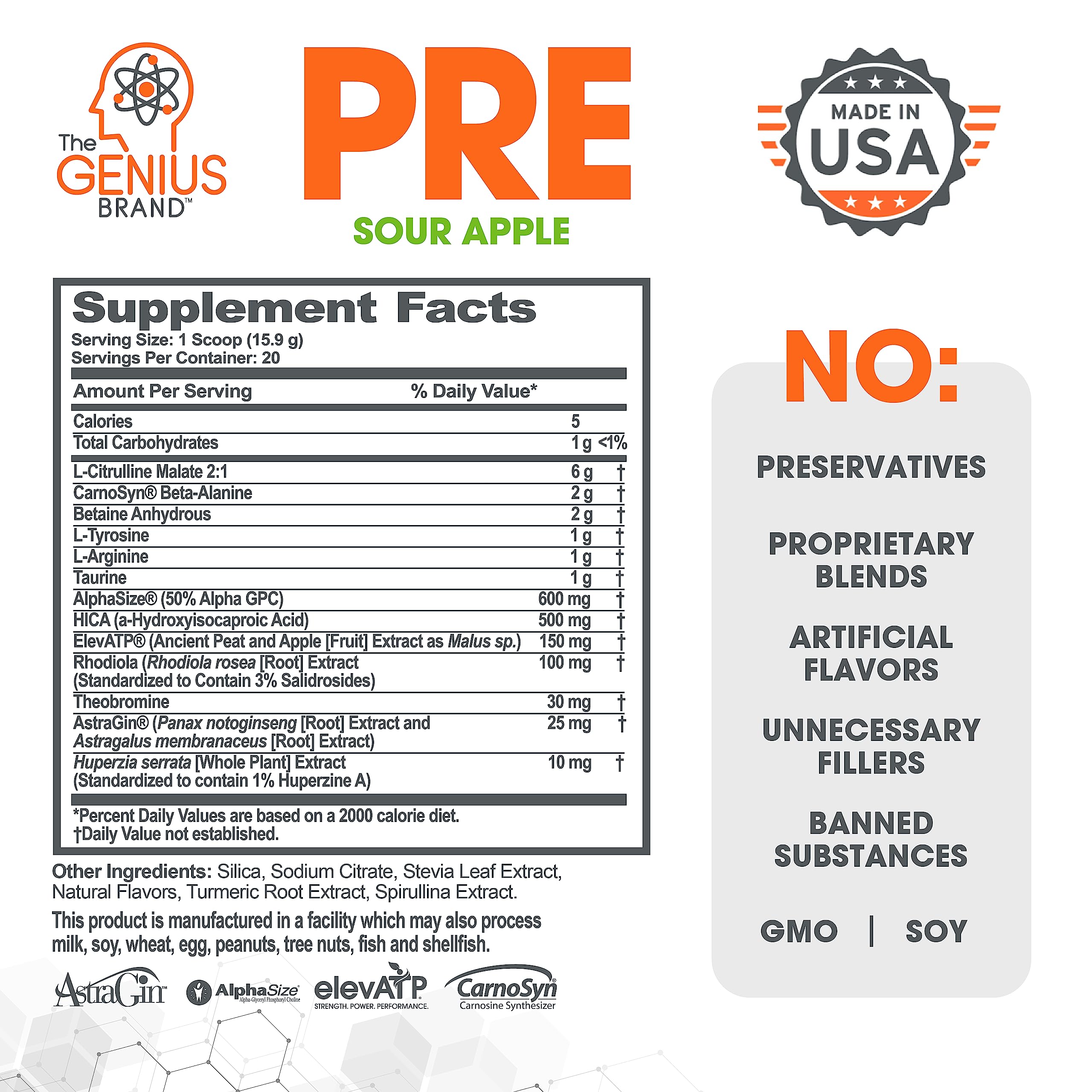Genius Pre Workout Powder, Sour Apple, and Genius Micronized Creatine Monohydrate The Genius Brand buy supplements canada