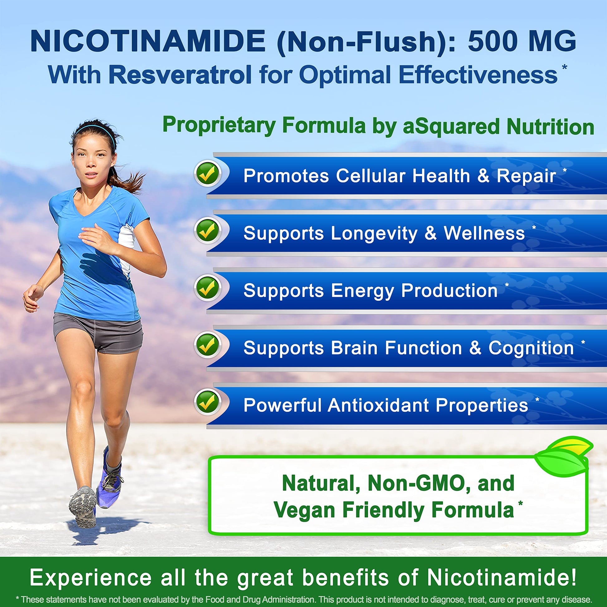 aSquared Nutrition Nicotinamide with Resveratrol - 120 Veggie Capsules - Vitamin B3 500mg (Niacinamide Flush Free) - Supplement Pills to Support NAD, Skin Cell Health & Energy aSquared Nutrition buy supplements canada