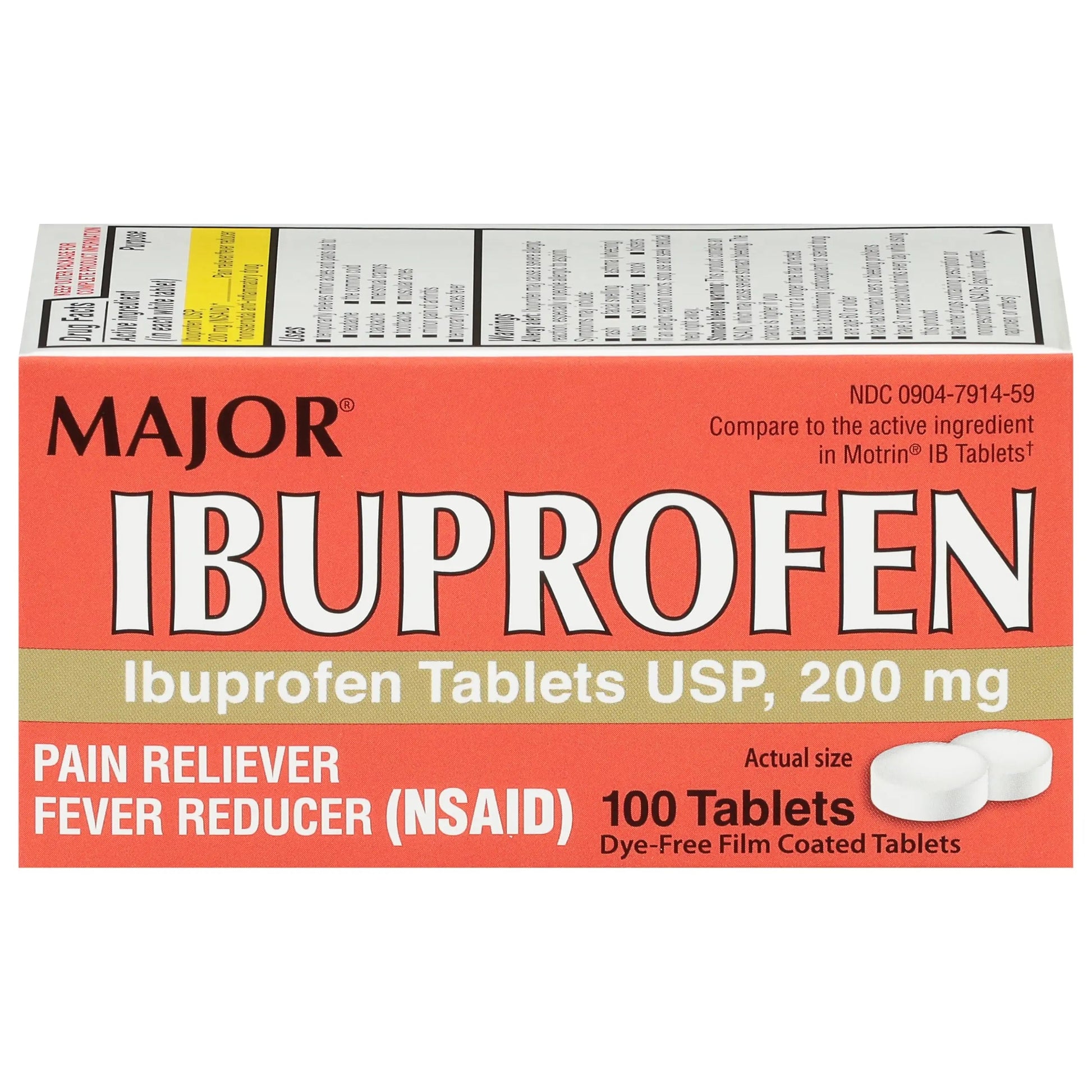 MAJOR Dye-Free Ibuprofen Tablets 200 mg - Helps Temporarily Reduce Fevers - Offers Pain Relief - 100 Tablets (1-Pack) MAJOR buy supplements canada