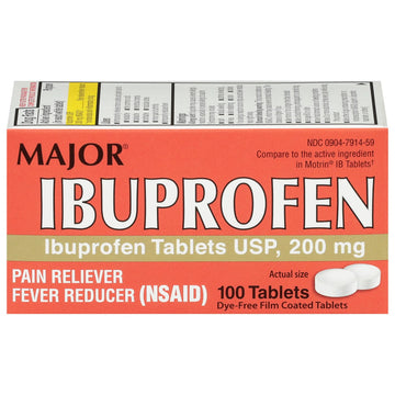 MAJOR Dye-Free Ibuprofen Tablets 200 mg - Helps Temporarily Reduce Fevers - Offers Pain Relief - 100 Tablets (1-Pack) MAJOR buy supplements canada