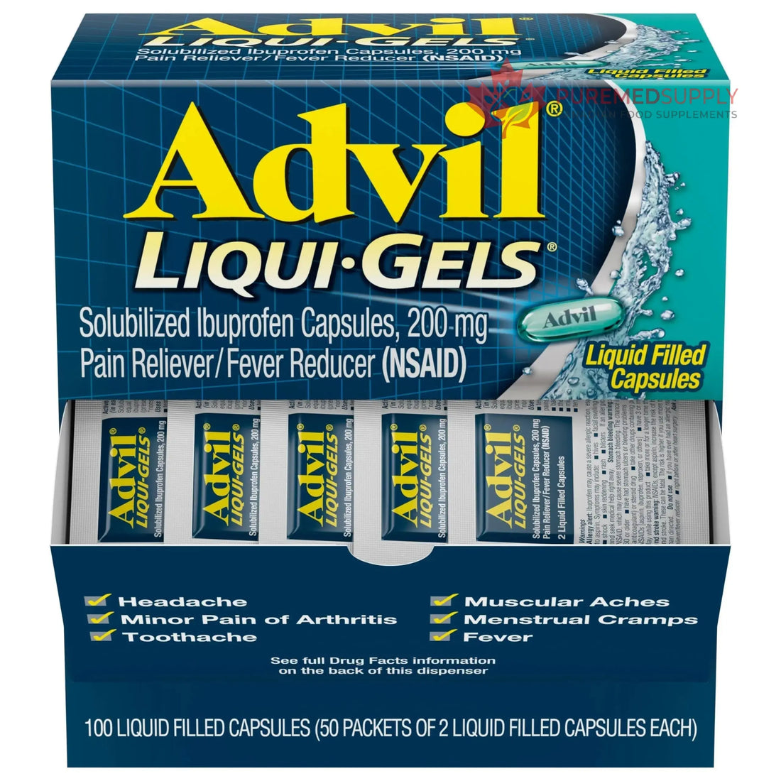 Advil Liqui-Gels Pain Reliever and Fever Reducer, Pain Medicine for Adults with Ibuprofen 200mg for Headache, Backache, Menstrual Pain and Joint Pain Relief - 50x2 Liquid Filled Capsules Advil buy supplements canada