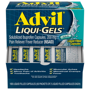 Advil Liqui-Gels Pain Reliever and Fever Reducer, Pain Medicine for Adults with Ibuprofen 200mg for Headache, Backache, Menstrual Pain and Joint Pain Relief - 50x2 Liquid Filled Capsules Advil buy supplements canada