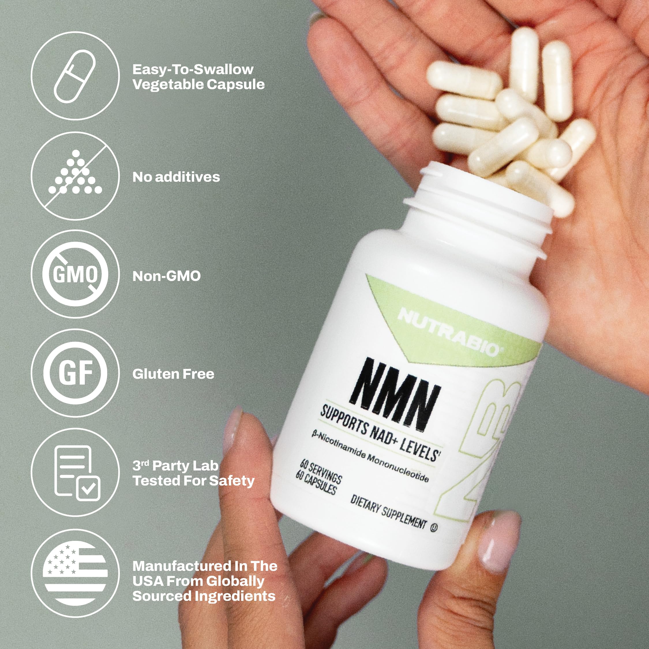 NutraBio NMN - NAD Supplement, Longevity Support, Boost NAD Levels, Increase Cellular Energy, Brain Health, Healthy Aging- 60 Servings- 60 Capsules NutraBio buy supplements canada