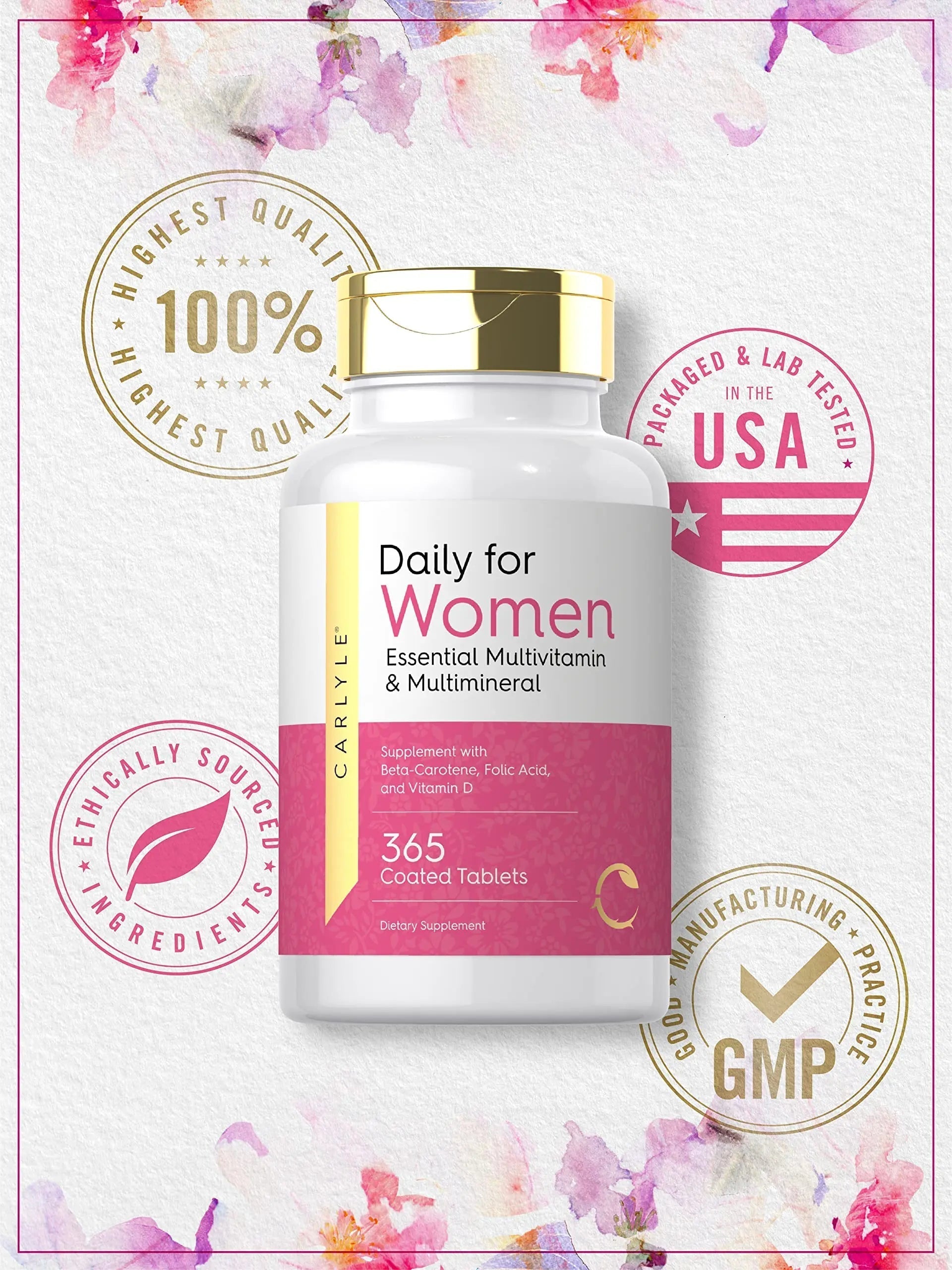 Carlyle Women's Daily Multivitamin and Multimineral Supplement | 365 Tablets | Beta-Carotene, Folic Acid and Vitamin D | Non-GMO, Gluten Free Pills Carlyle buy supplements canada