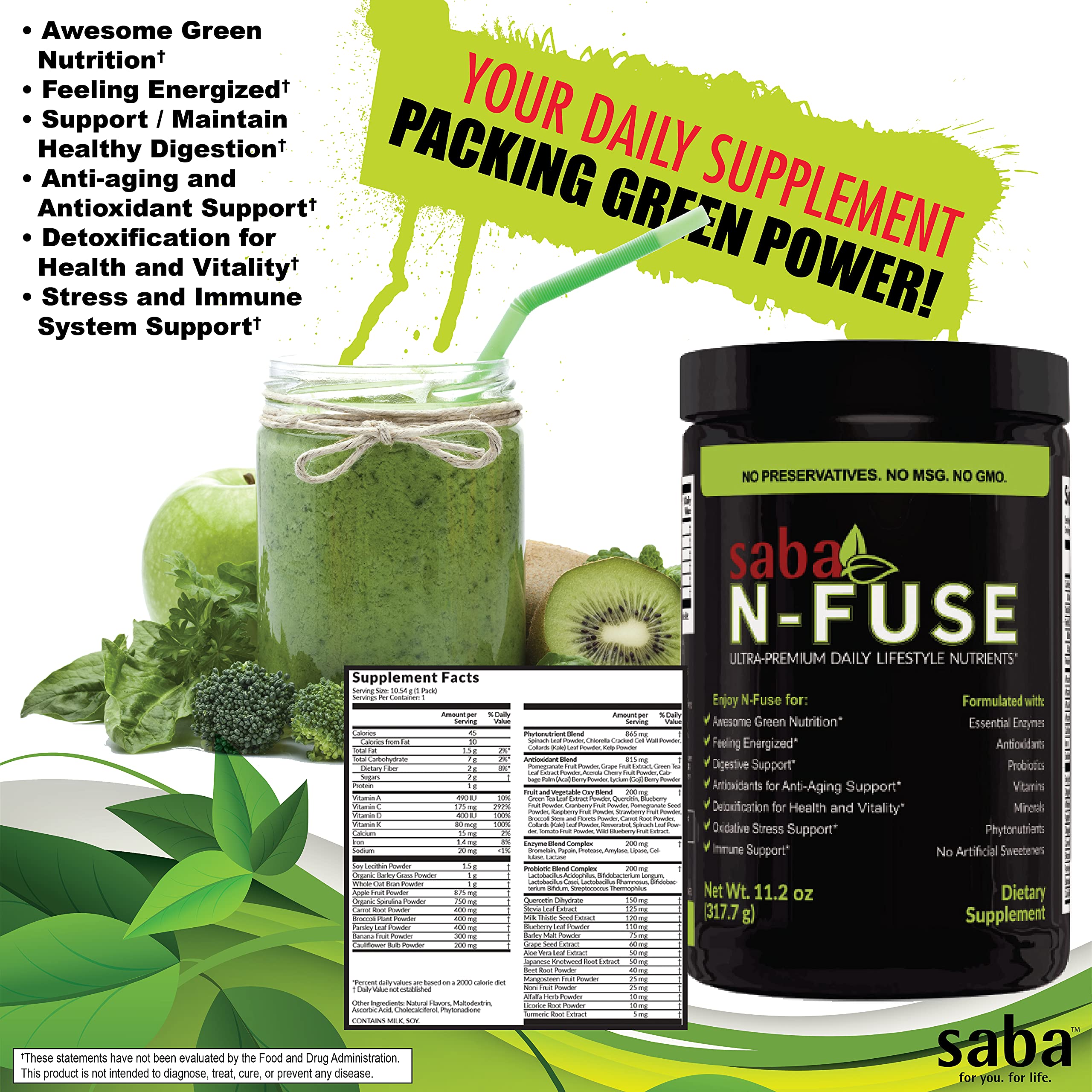 Saba N-Fuse-Whole Food Daily Nutrition,-Phytonutrients, Pre and Probiotics, Enzymes Saba buy supplements canada