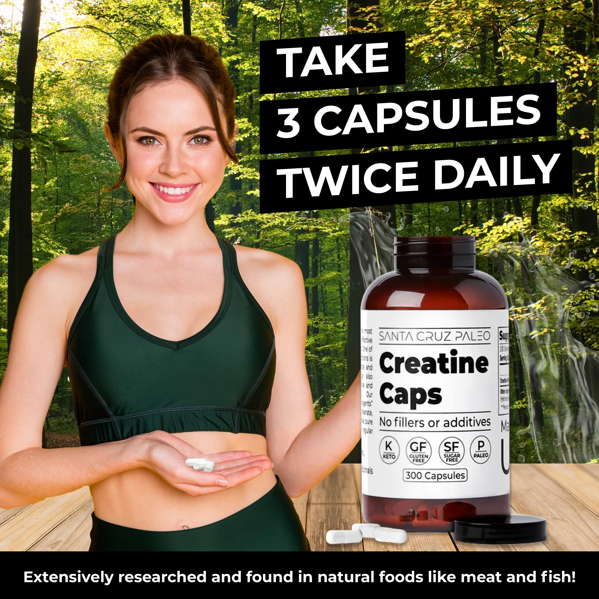 Santa Cruz Paleo Creatine Capsules, Supports Muscle Growth & Energy, Gluten Free, Keto, Sugar Free, Paleo, No Fillers or Additives, Creatine Monohydrate Pills, Santa Cruz Paleo buy supplements canada