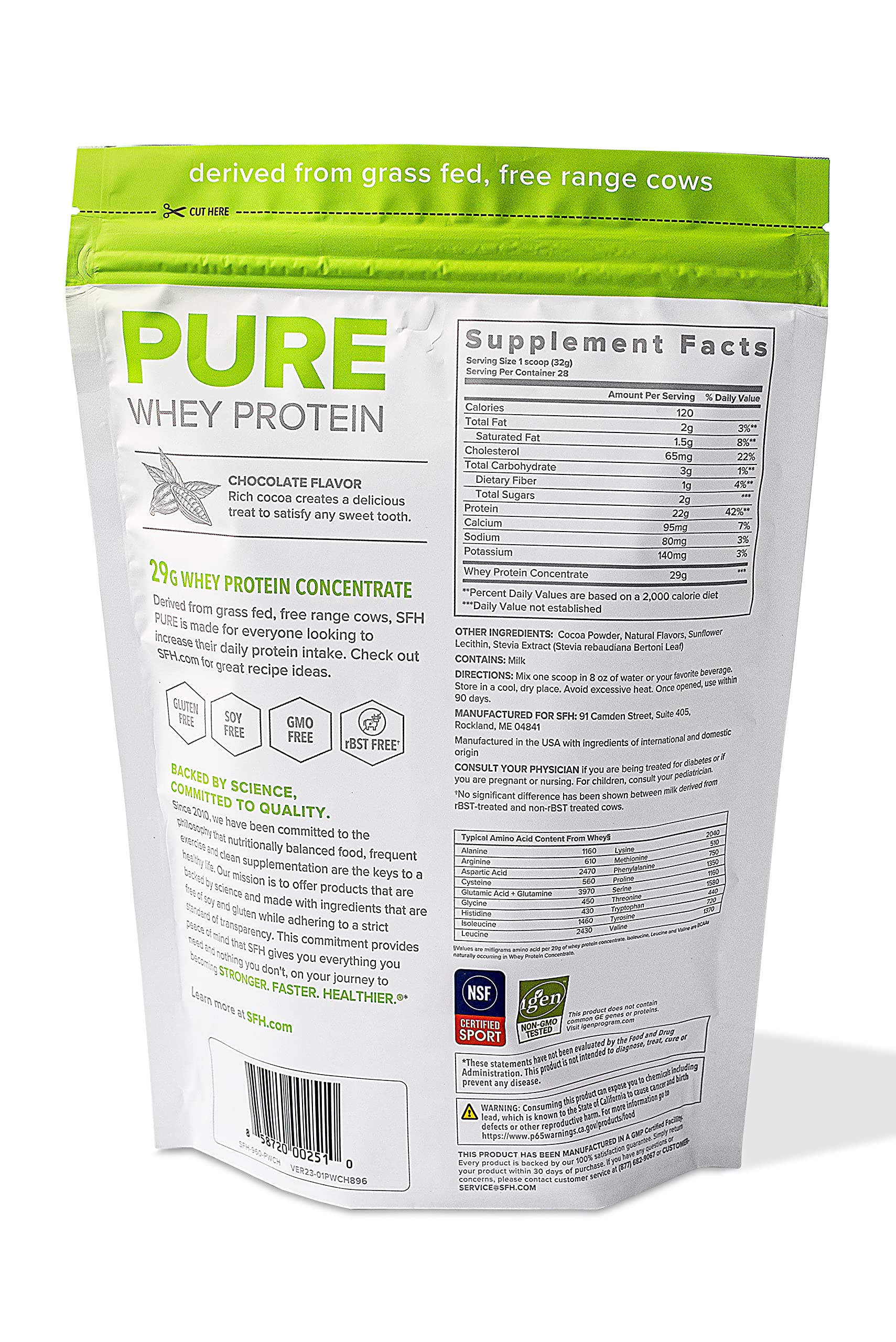 SFH Pure Whey Protein Powder (Chocolate) Best Tasting 100% Grass Fed Whey SFH buy supplements canada