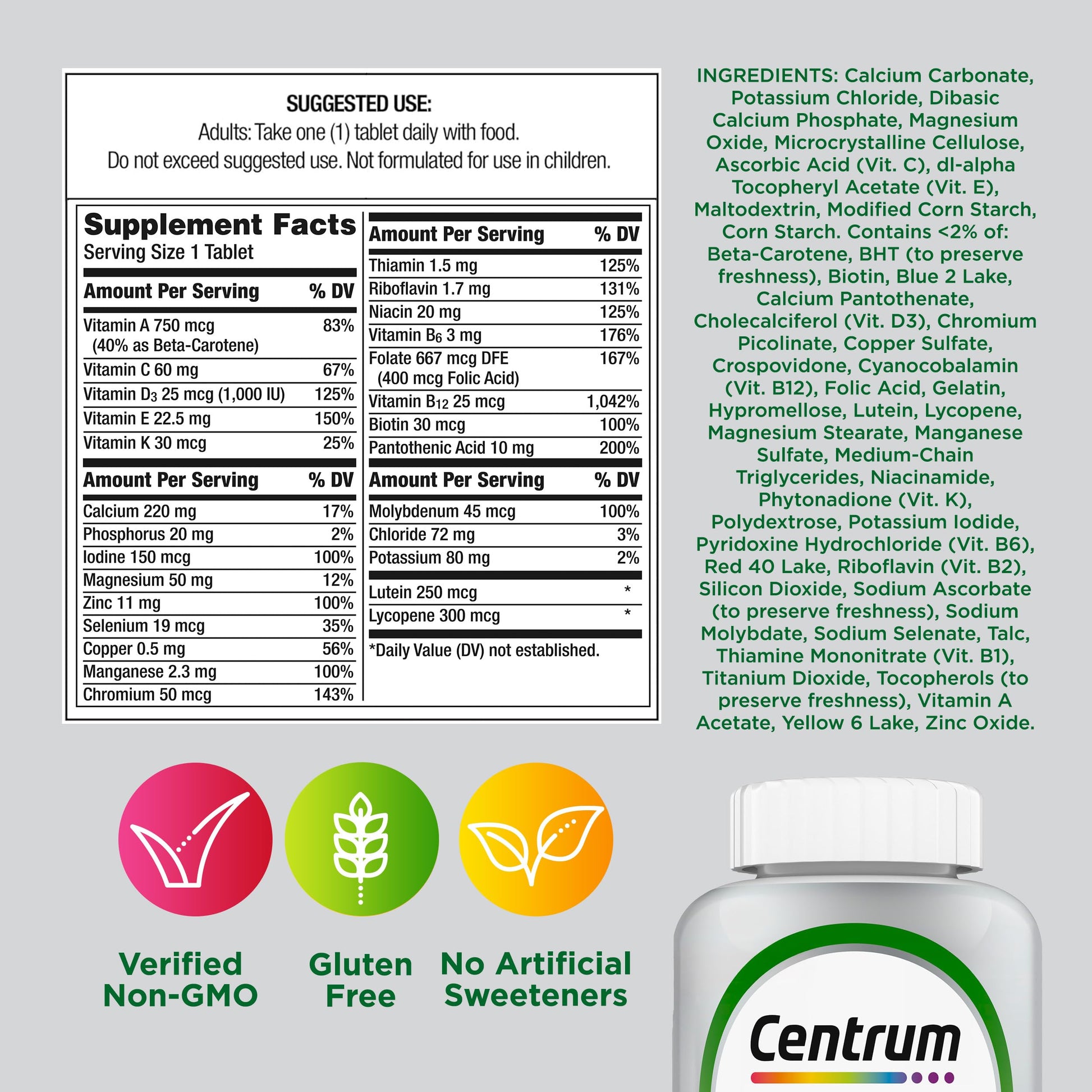 Centrum Silver Multivitamin for Adults 50 Plus, Multivitamin/Multimineral Supplement, Vitamin D3, B Vitamins, Gluten Free, Non-GMO Ingredients Centrum buy supplements canada
