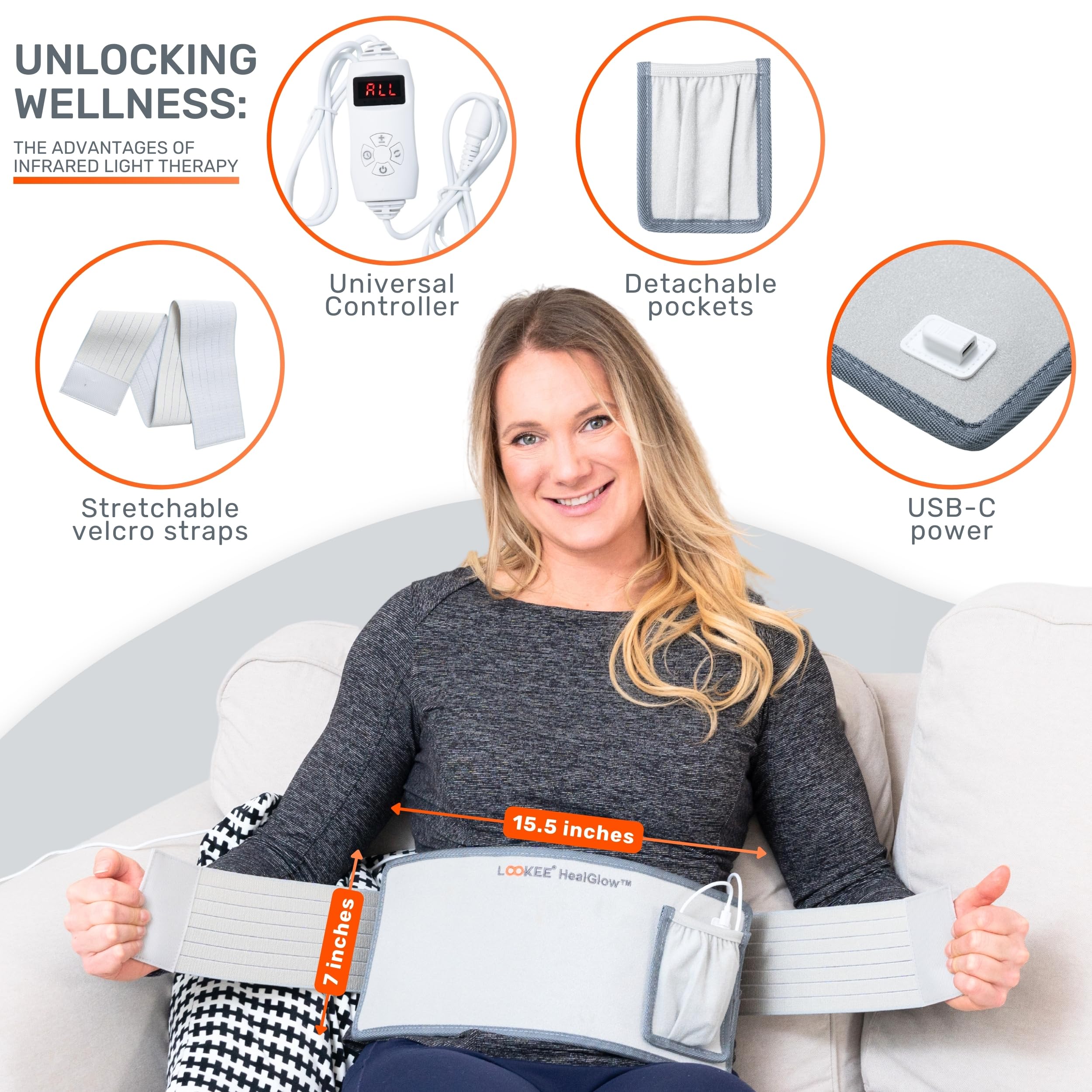 LOOKEE HealGlow Pro Medical Infrared & Red-Light Therapy Belt - LED Technology - 60W Powerful LOOKEE buy supplements canada