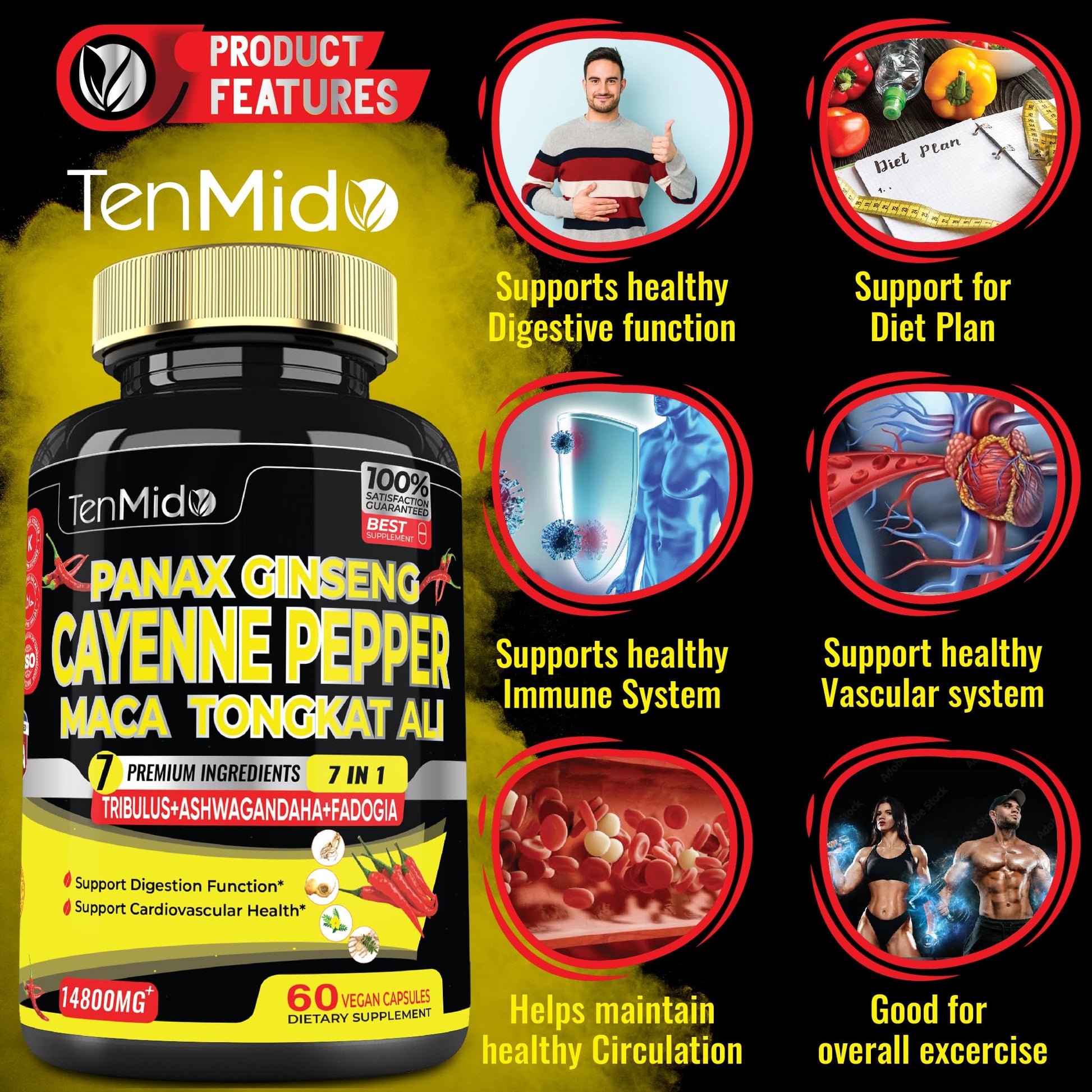 2 Packs 60 Caps 14800mg - Cayenne Pepper Supplements Extract Capsules - Tongkat Ali Tenmido buy supplements canada