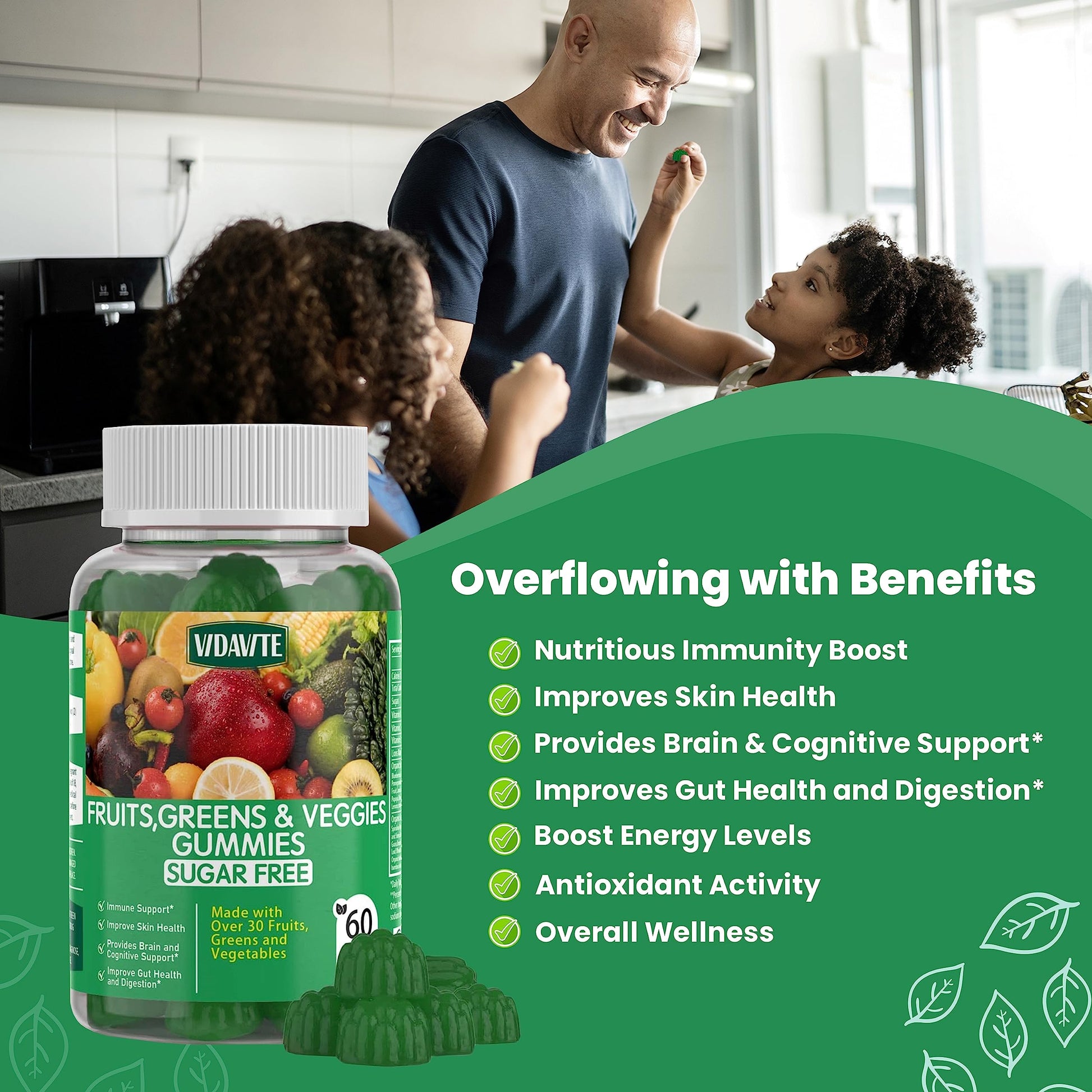 VIDAVITE Sugar-free Super Greens Gummies — US-Made, 35+ Fruit and Veggie gummies to Boost Immunity, Skin & Gut Health — Ideal Fruits and Vegetables Supplement VIDAVITE buy supplements canada