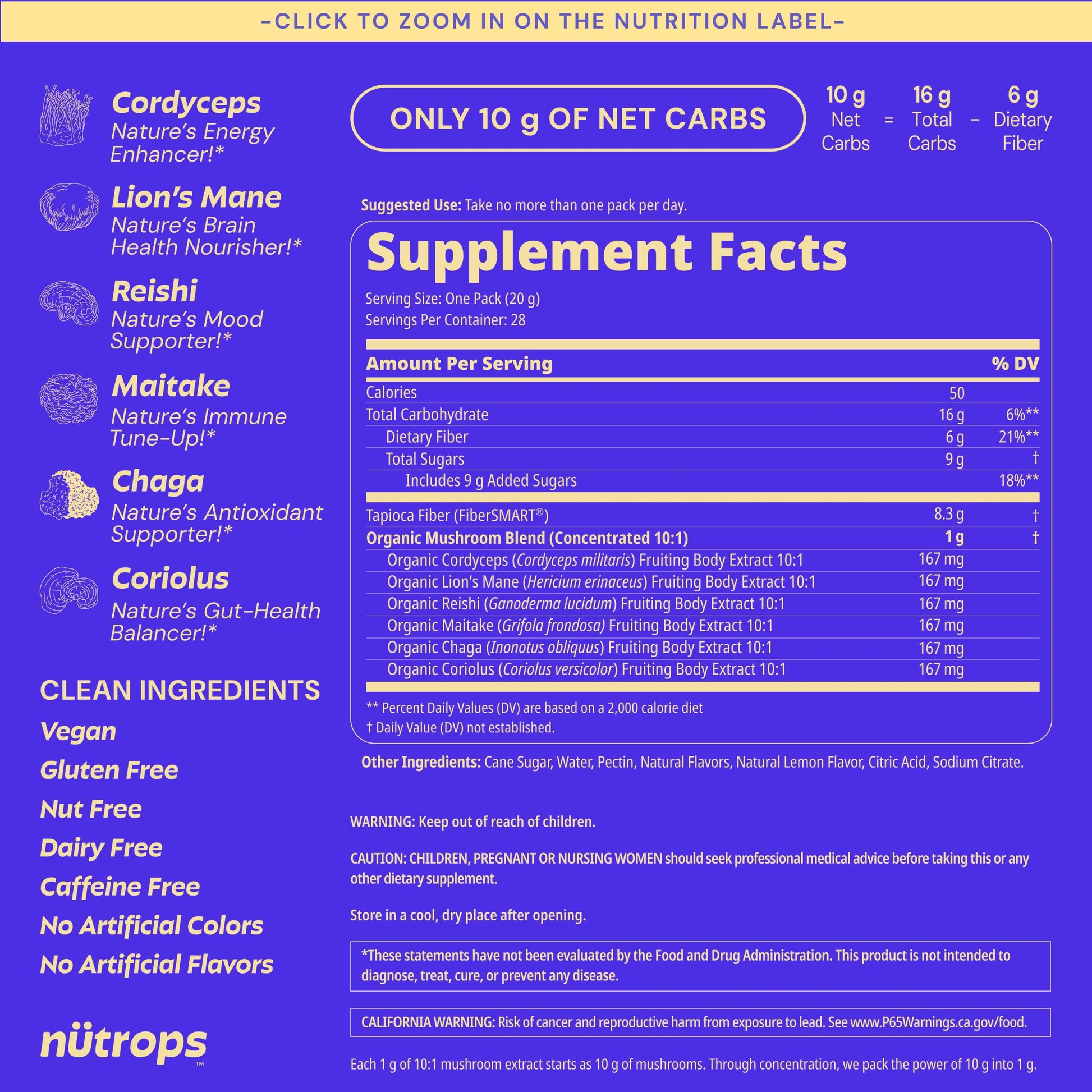 Nutrops Lions Mane Mushroom Gummies for adults, Functional Nootropics, Herbal Brain Supplement for Energy, Brain Health, Cognitive, Memory & Focus, Reishi, Chaga, Cordyceps, Coriolus, 28 daily Packs Grüns buy supplements canada