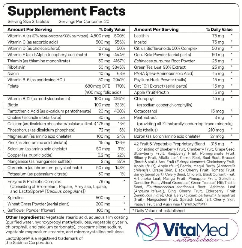 Vita Forte Vegan Multivitamin with Probiotics, Digestive Enzymes & 42 Fruits & Vegetables – Halal Certified VitaMed buy supplements canada