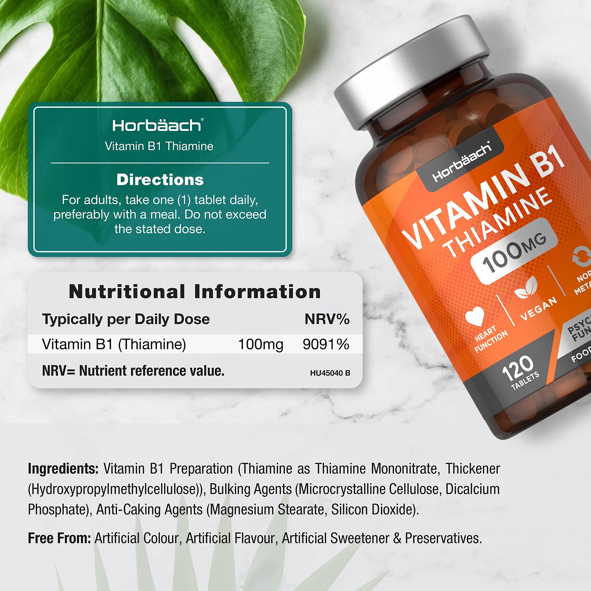 Vitamin B1 Thiamine High Strength 100mg | 120 Vegan Tablets | No Artificial Horbäach buy supplements canada
