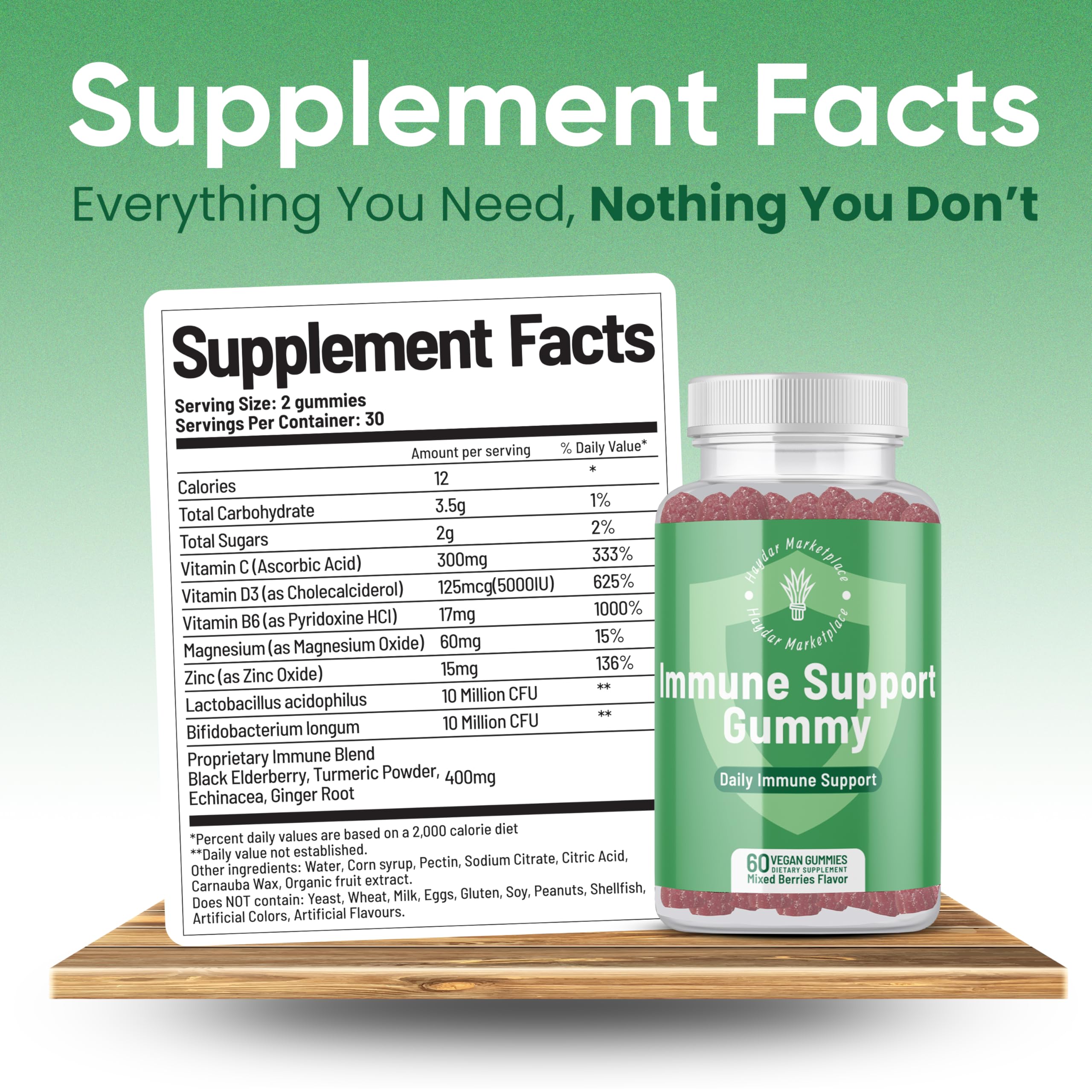 Haydar Marketplace Immune Boosters for Adults - Vegan Immune Support Gummies with Vitamins C & D, Zinc, Magnesium, Probiotics Haydar Marketplace buy supplements canada