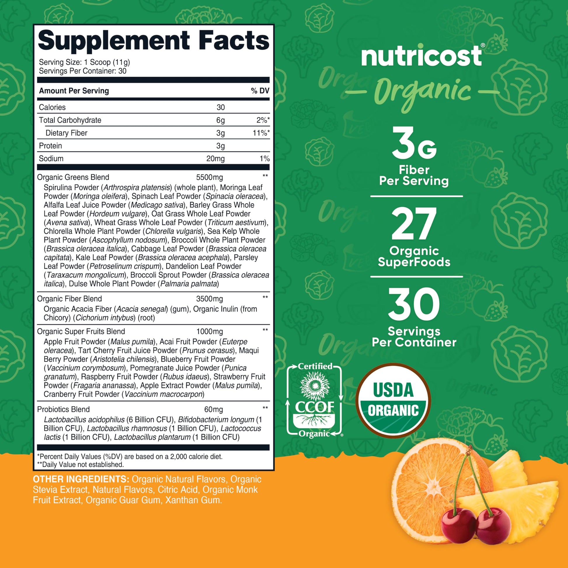 Nutricost Organic Super Greens Powder (30 Servings) Orange Sunrise Flavor - Superfood Supplement Drink Mix Nutricost buy supplements canada