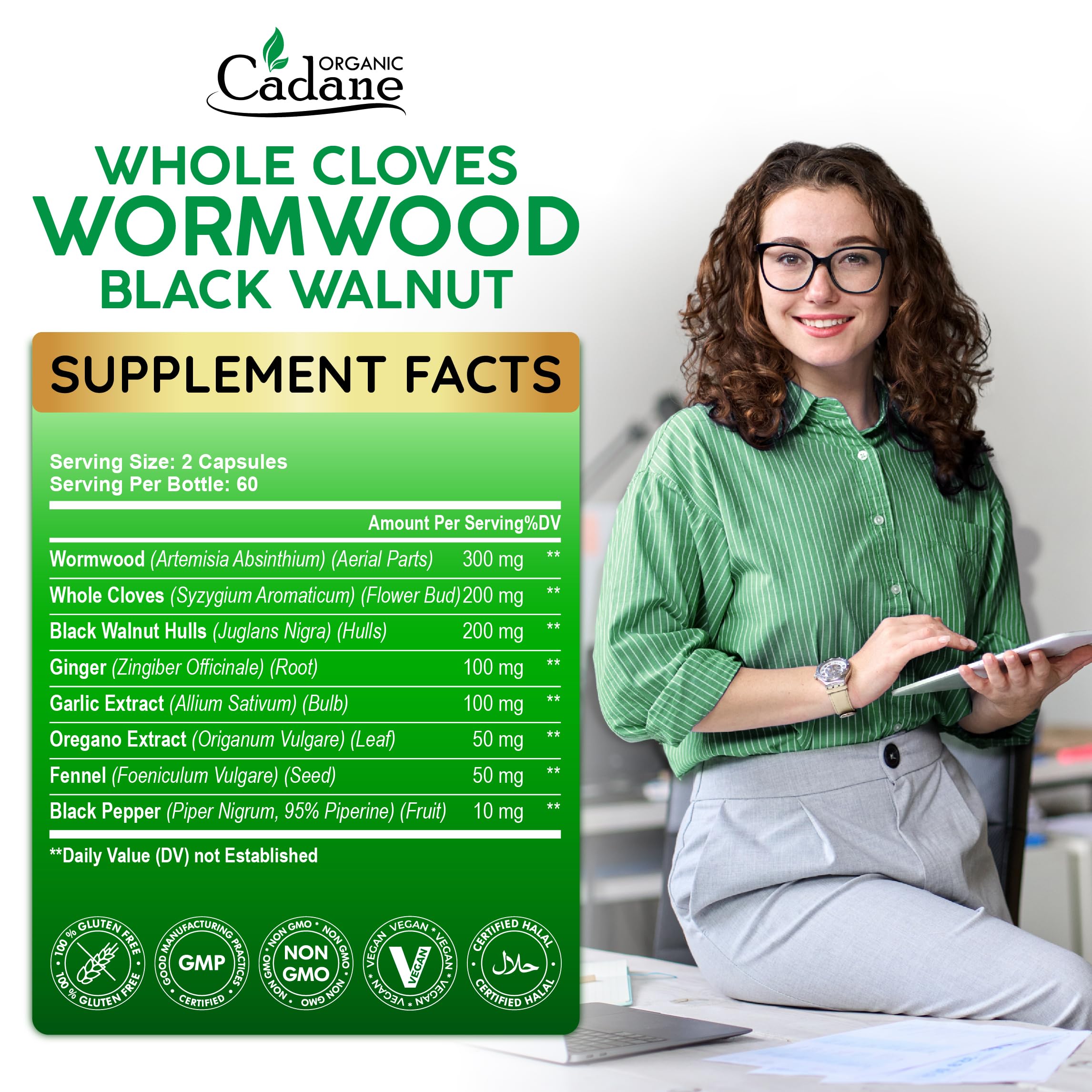 Cadane Wormwood Whole Cloves Black Walnut with Ginger, Garlic, Oregano, Fennel & Black Pepper | Digestive & Wellness Support | 120 Capsules – 60-Day Organic Cadane buy supplements canada