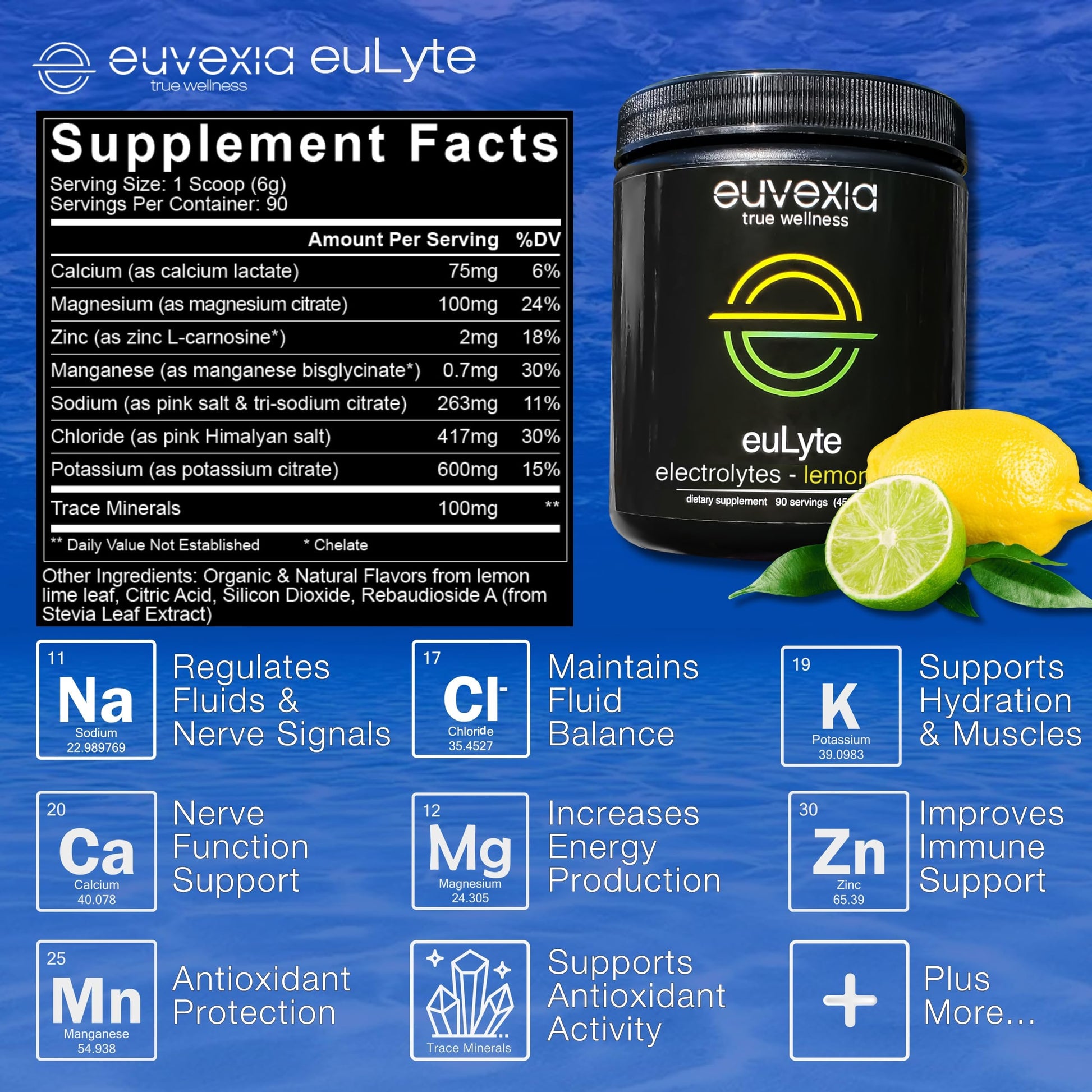 Dr Ekberg euLyte Instant Hydration Electrolytes Powder Zero Sugar Carb Calorie Lemon Lime Drink Mix • 80+ Minerals Magnesium Potassium Calcium Trace Minerals Euvexia buy supplements canada
