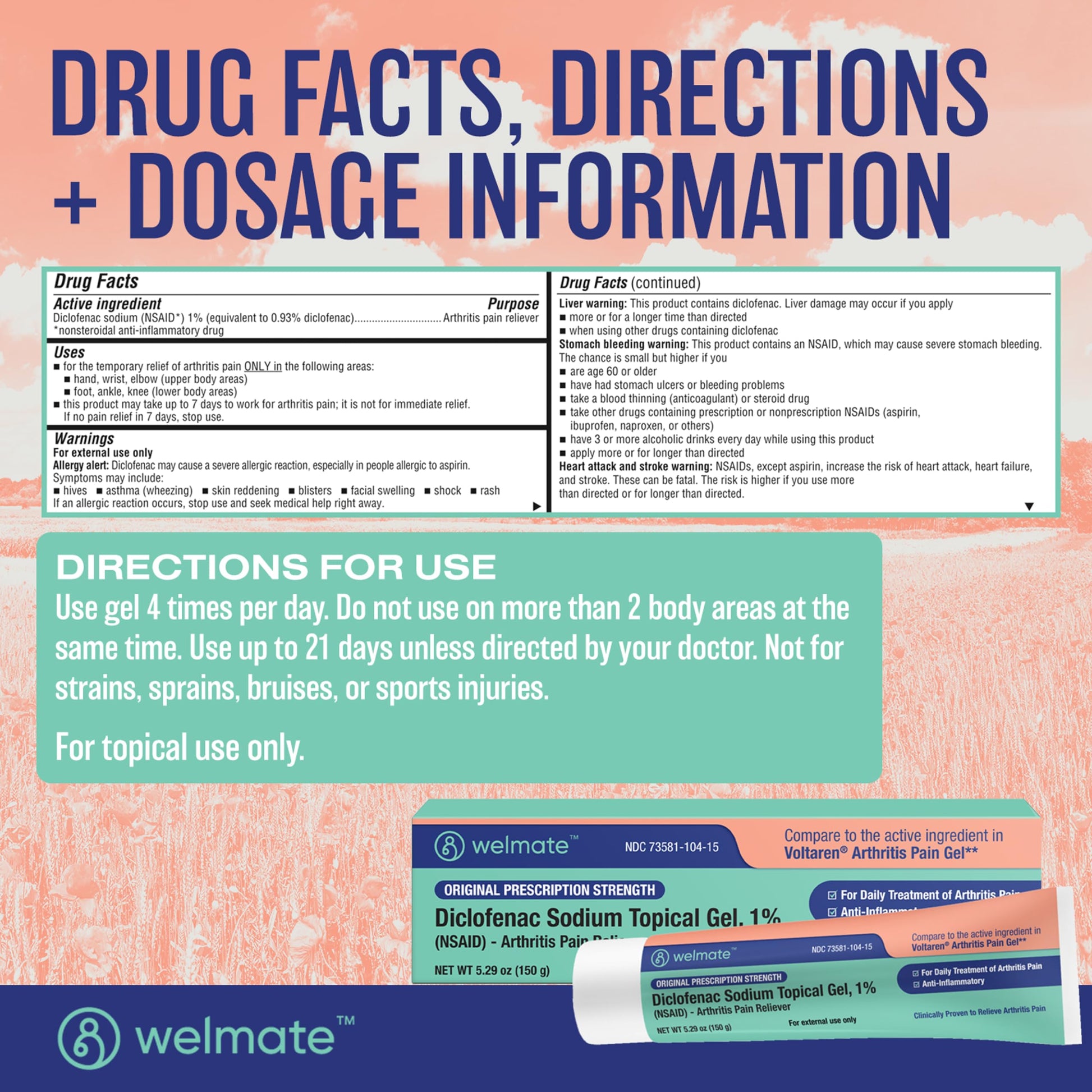 WELMATE - Arthritis Pain Reliever - Diclofenac Sodium Topical Gel 1% - Arthritis Relief - Pain Relief Cream/Gel - Mobility Aids - 5.29 oz - 3 Pack WELMATE buy supplements canada
