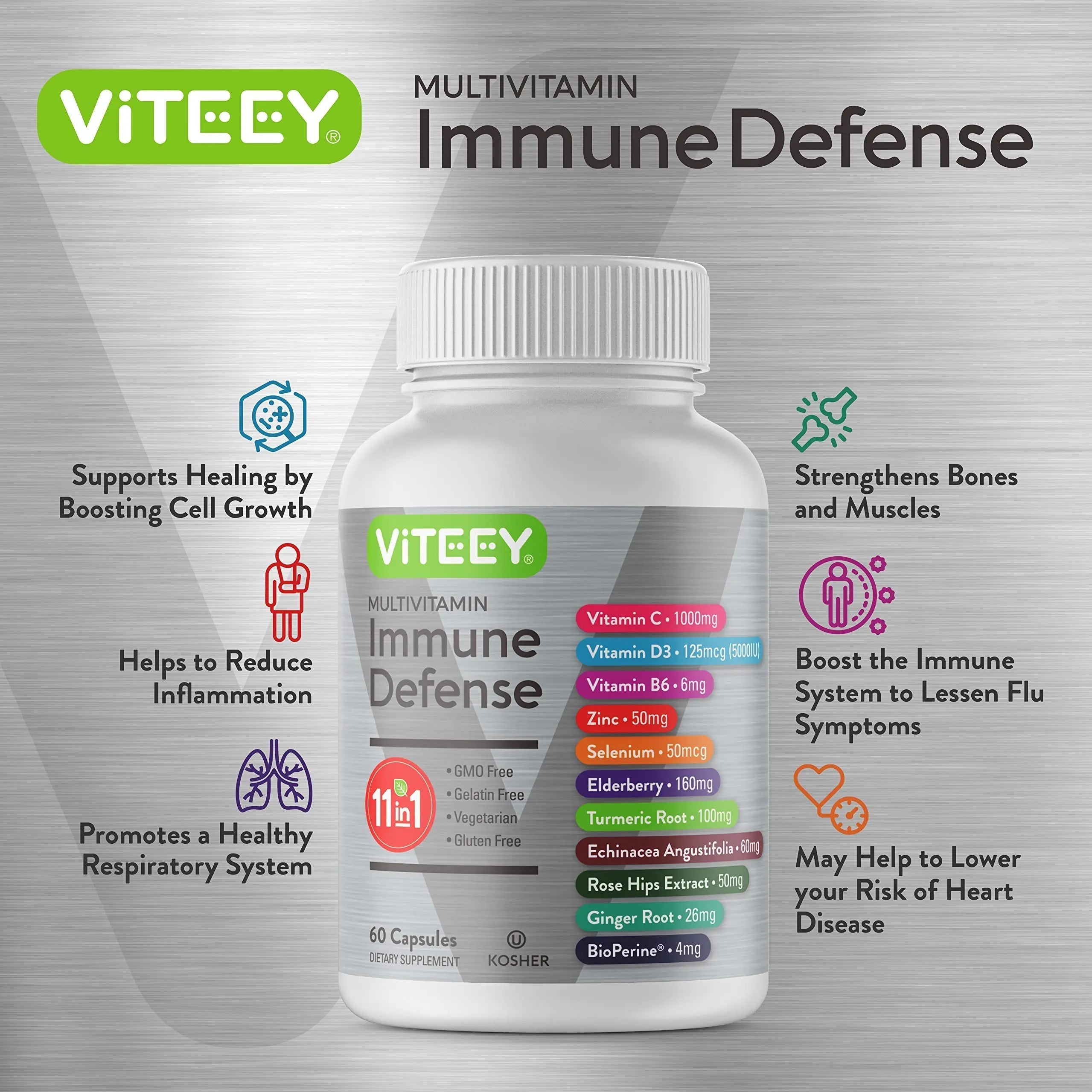 VITEEY 11 in 1 Immune Support Supplement - Immune Defense with Vitamin D3, B6, Echinacea, Turmeric, Rose-HIPS, Selenium Viteey buy supplements canada