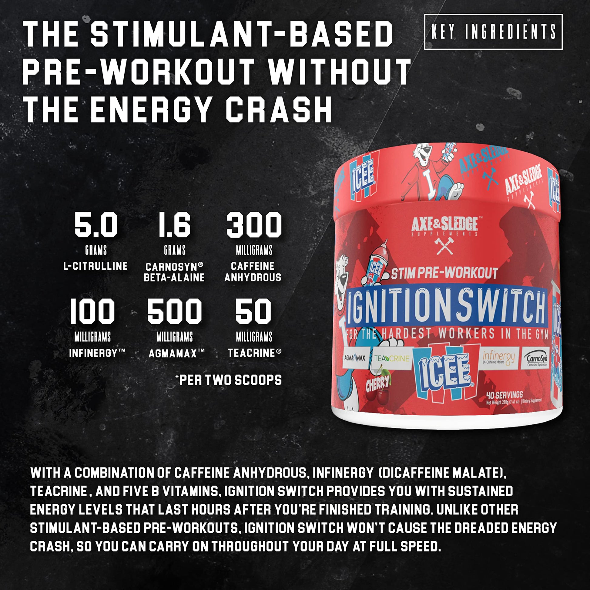 Ignition Switch Pre-Workout with CarnoSyn, TeaCrine, Infinergy, and AgmaMax, Long Lasting Axe & Sledge buy supplements canada