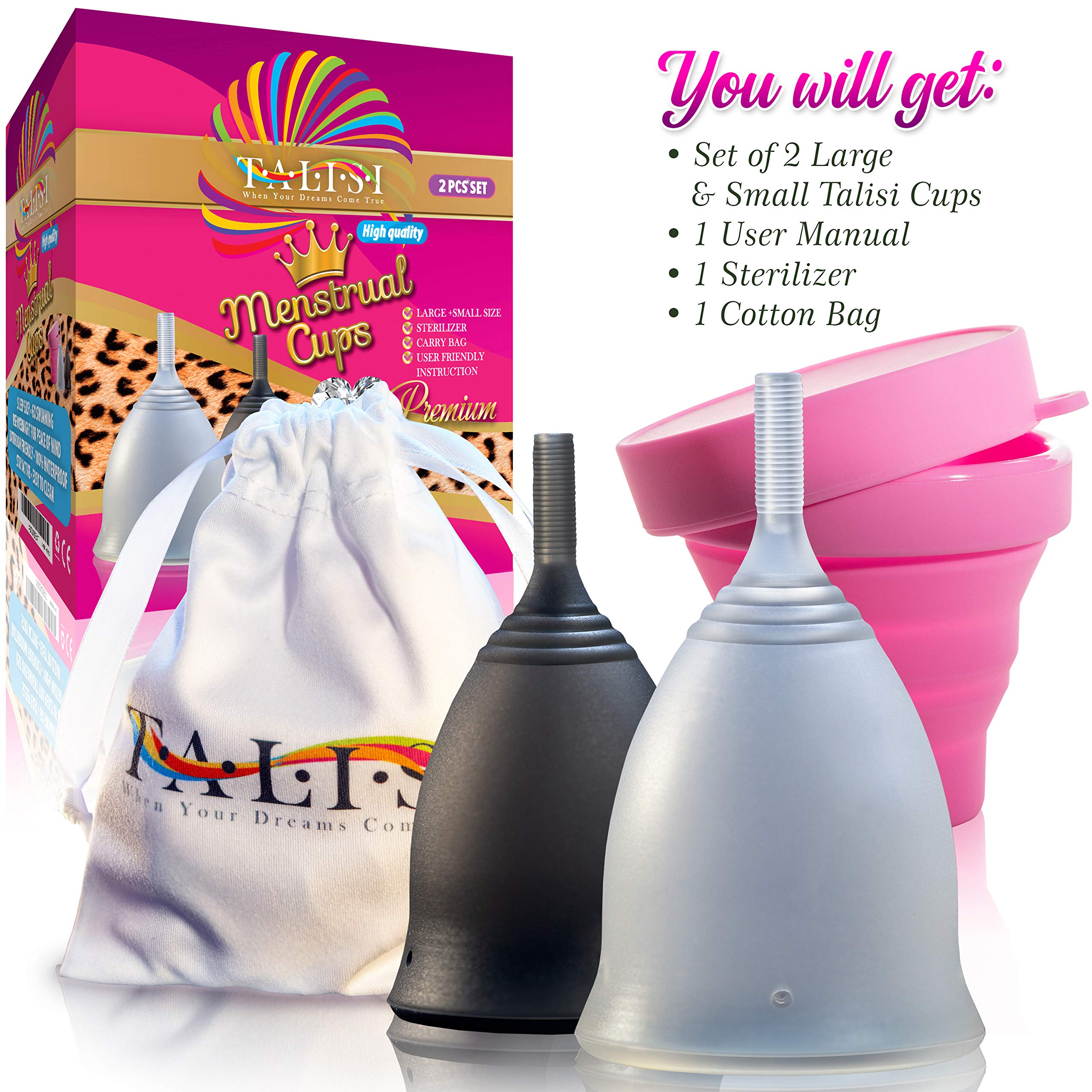 Talisi Soft Menstrual Cups Set of 2 - Reusable Period Cup for Women with Collapsible Case Holder Sterilizer TALISI WHEN YOUR DREAMS COME TRUE buy supplements canada