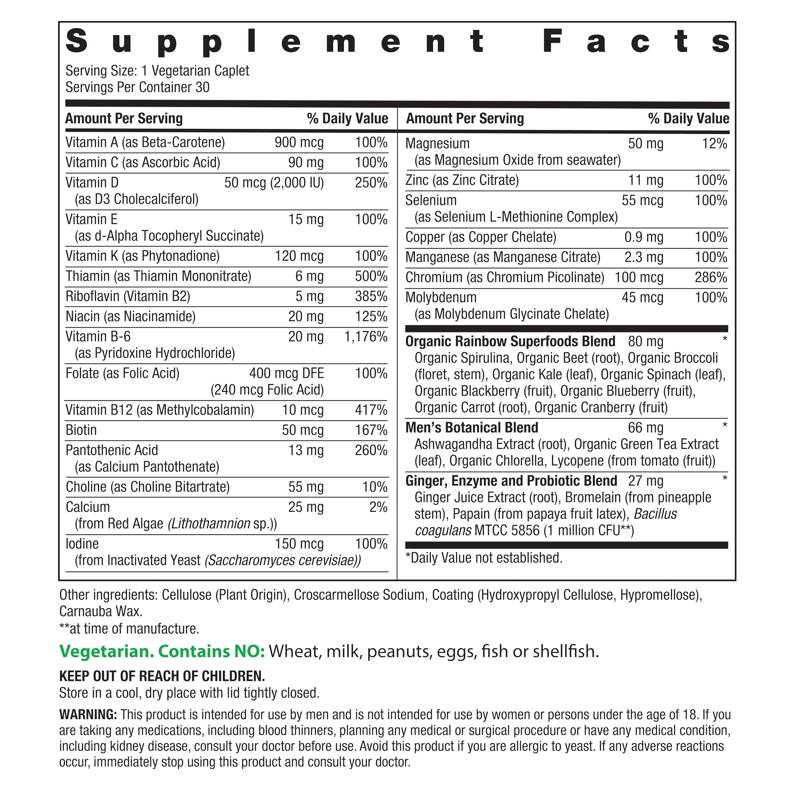 Rainbow Light Mens Multivitamin One + | 30 Caplets | Real Food Nutrients, Digestive Enzymes & Probiotics Rainbow Light buy supplements canada
