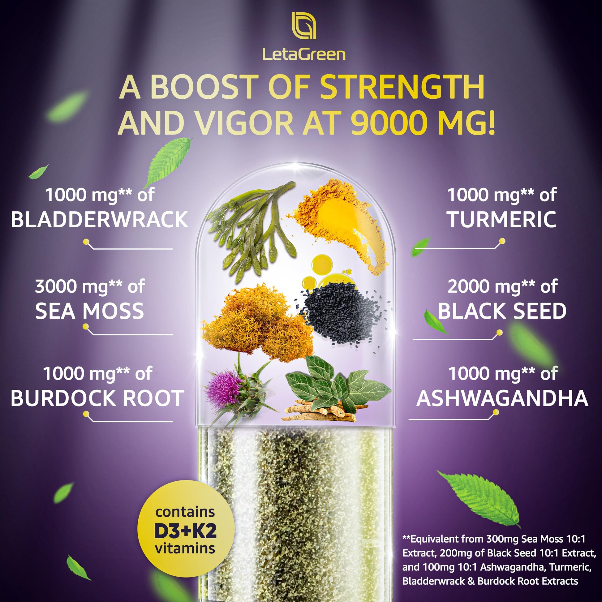 LetaGreen Ocean Wild Sea Moss Capsules - 120 Black Seed Oil Sea Moss Pills LetaGreen buy supplements canada