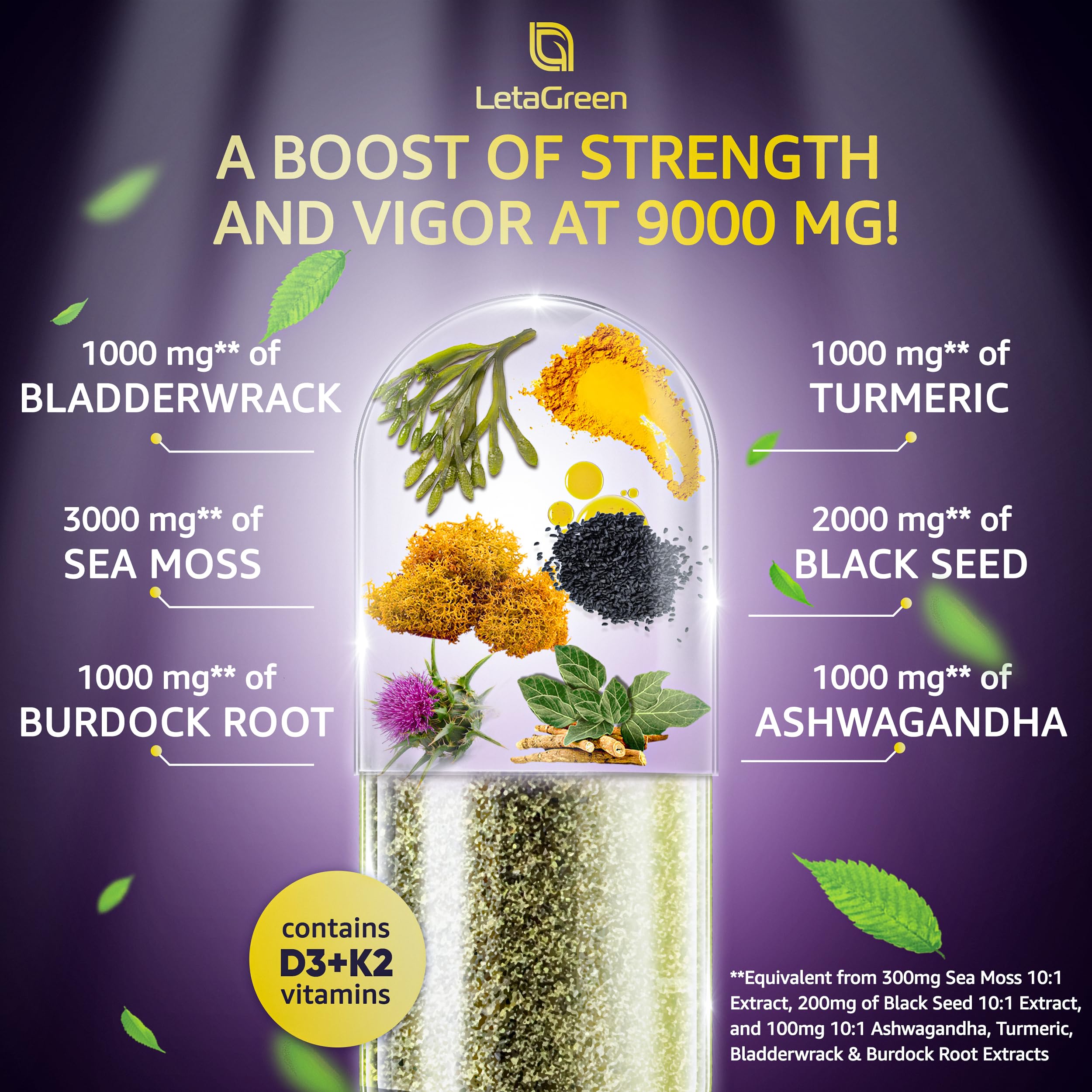 LetaGreen Ocean Wild Sea Moss Capsules - 120 Black Seed Oil Sea Moss Pills LetaGreen buy supplements canada