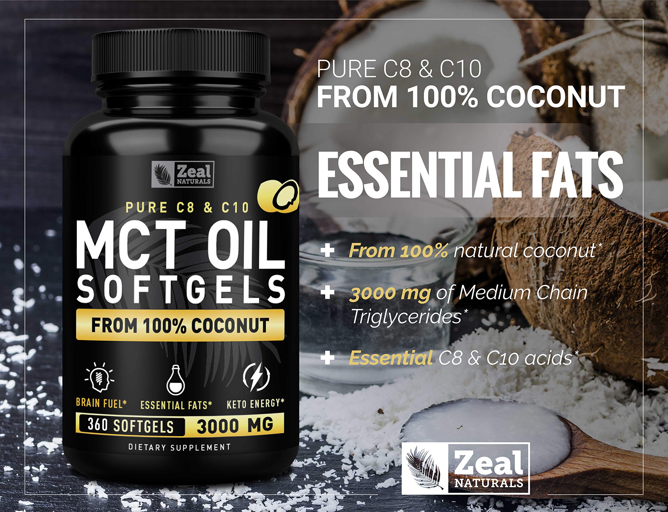 Pure MCT Oil Capsules (360 Softgels | 3000mg) 4 Month Supply Keto Pills w Unrefined Coconut Zeal Naturals buy supplements canada