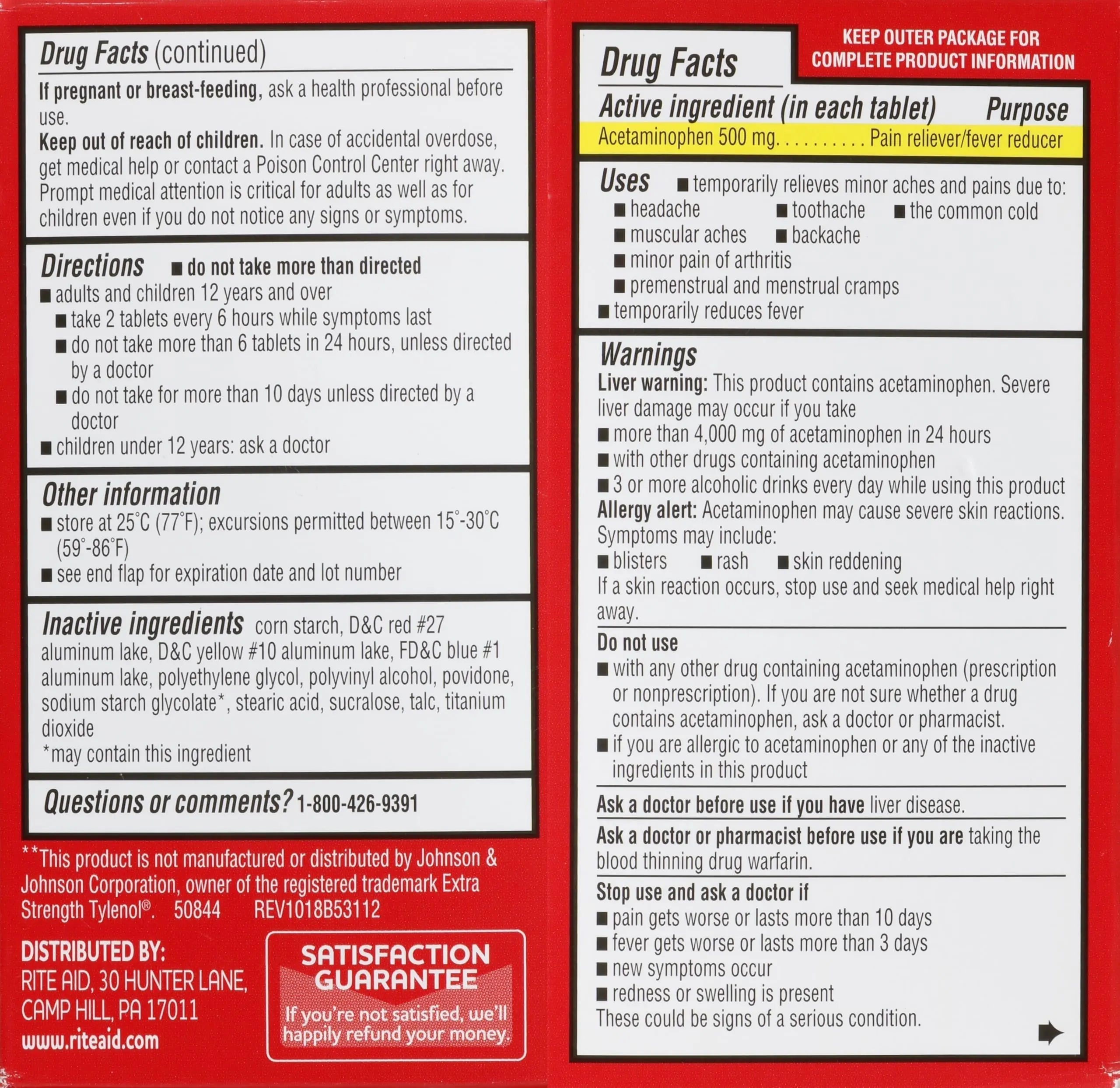 Rite Aid Extra Strength Acetaminophen Easy Tabs Tablets, 500 mg - 100 Count | Pain Reliever & Fever Reducer | Migraine Relief Products | Joint Pain Relief | Muscle Pain Relief | Menstrual Pain Relief Rite Aid buy supplements canada