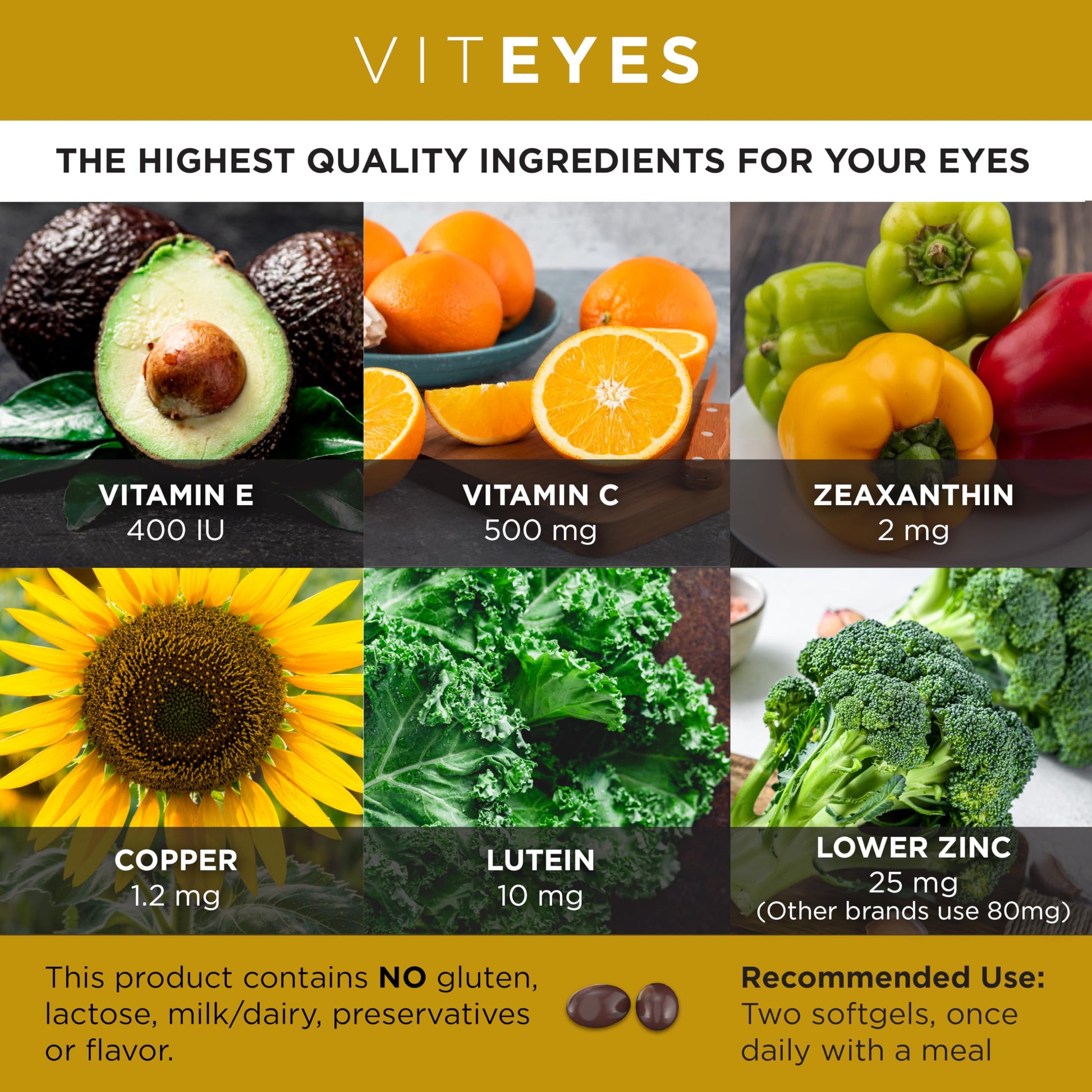 Viteyes AREDS 2 Classic Macular Health Formula Softgels, Eye Health Vitamin to Support Macular Health, Lower Zinc, Eye Vitamins, Macular Vitamins, Beta-Carotene Free, 180 Softgels Viteyes buy supplements canada