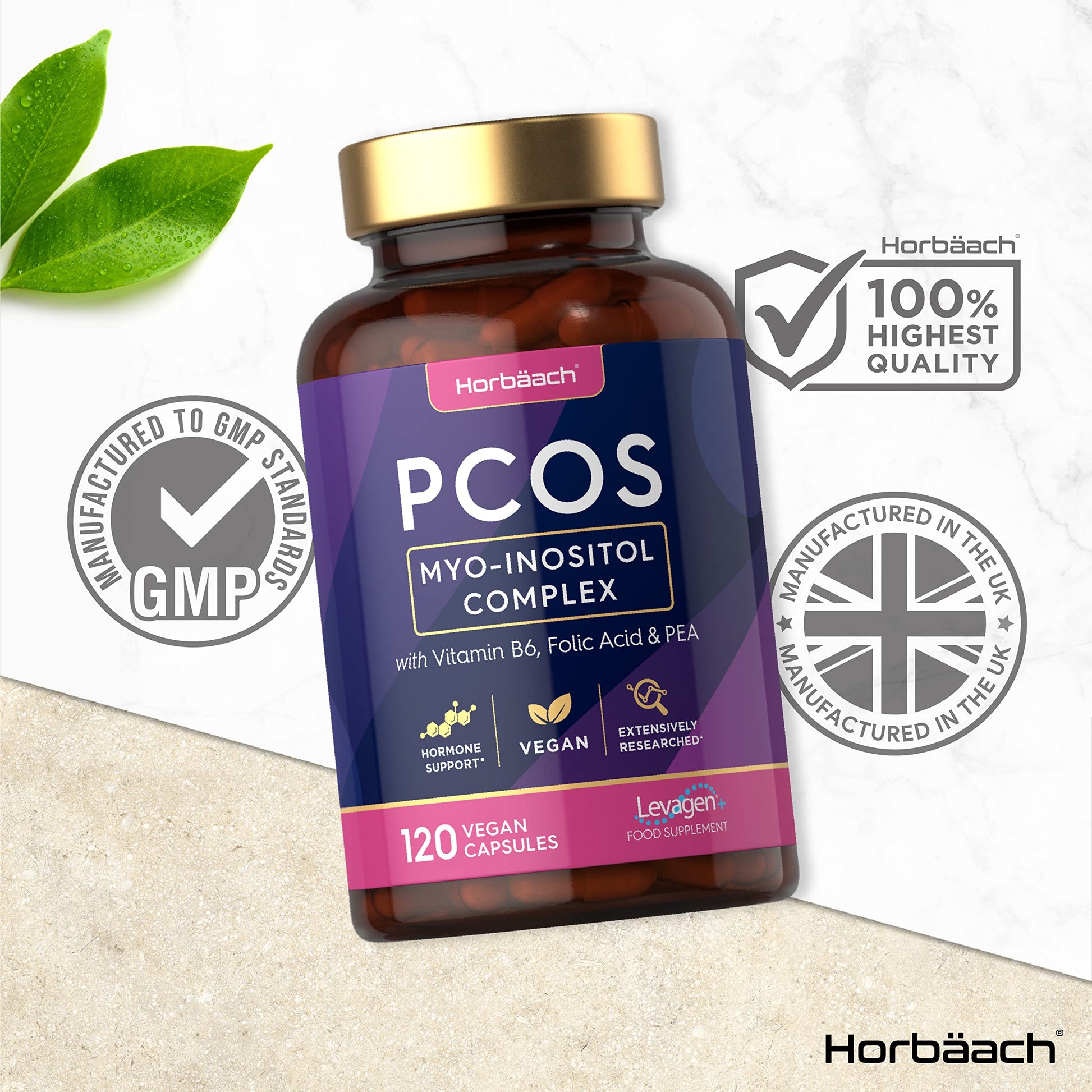 Inositol Supplement for PCOS | 120 Vegan Capsules | Myo-Inositol Complex with Folic Acid Horbäach buy supplements canada