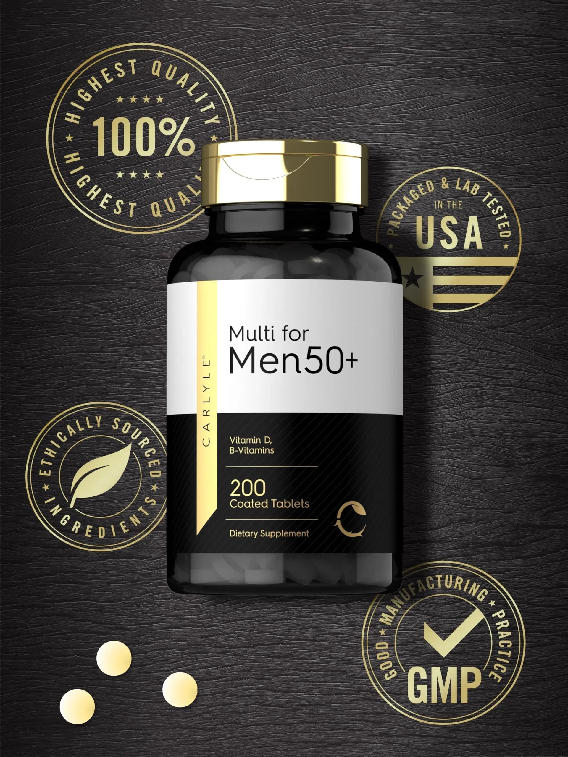 Carlyle Multivitamin for Men 50+ | 200 Count | with B Vitamins, Vitamin D, Magnesium & Zinc | Non-GMO, Gluten Free Supplement Carlyle buy supplements canada