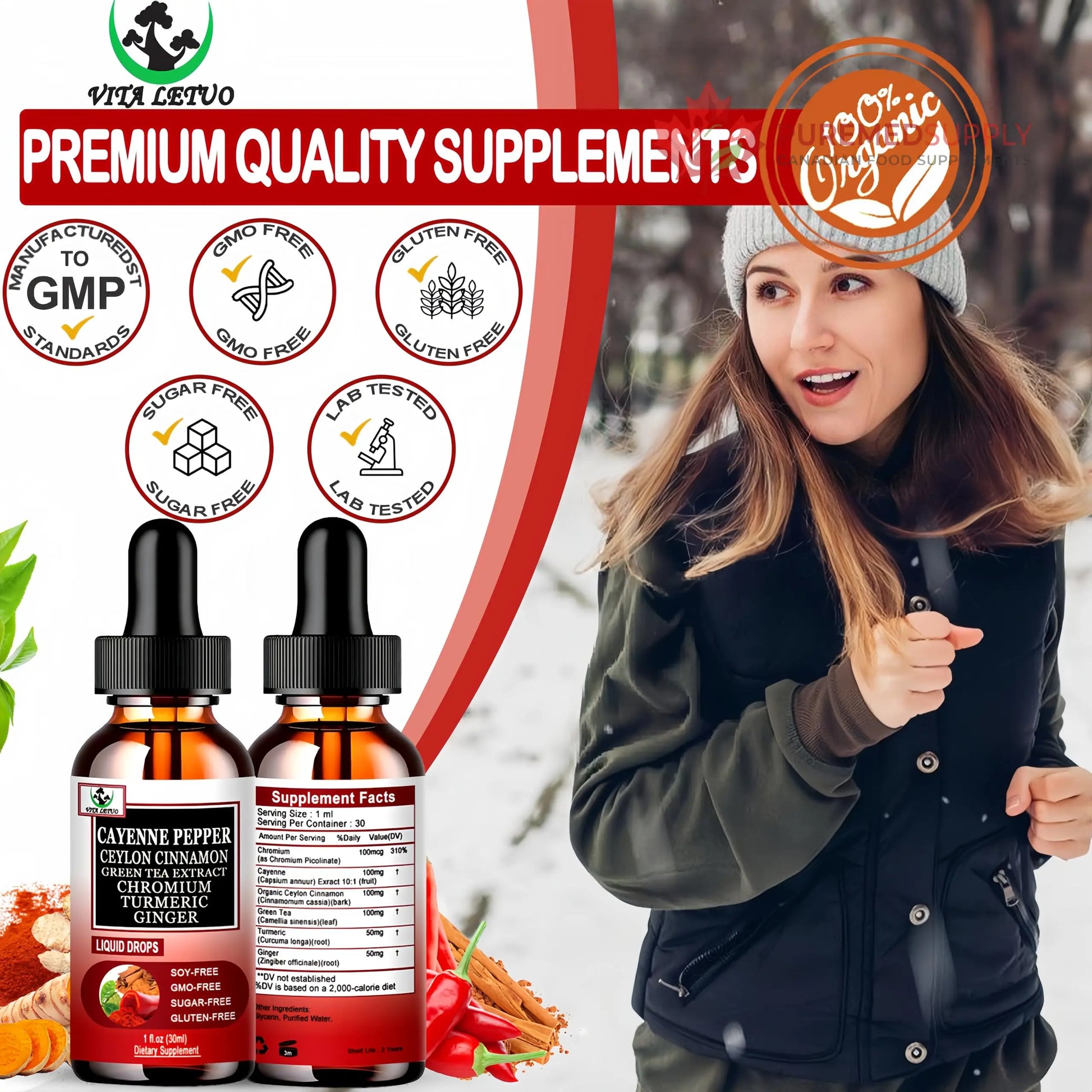 Cayenne Pepper Drops, High Absorption 6-in-1 Liquid Cayenne Pepper Supplement w/Ceylon Cinnamon, Green Tea Extract, Turmeric, Organic Liquid Drops Than Cayenne Capsules Powder Vita letuo buy supplements canada
